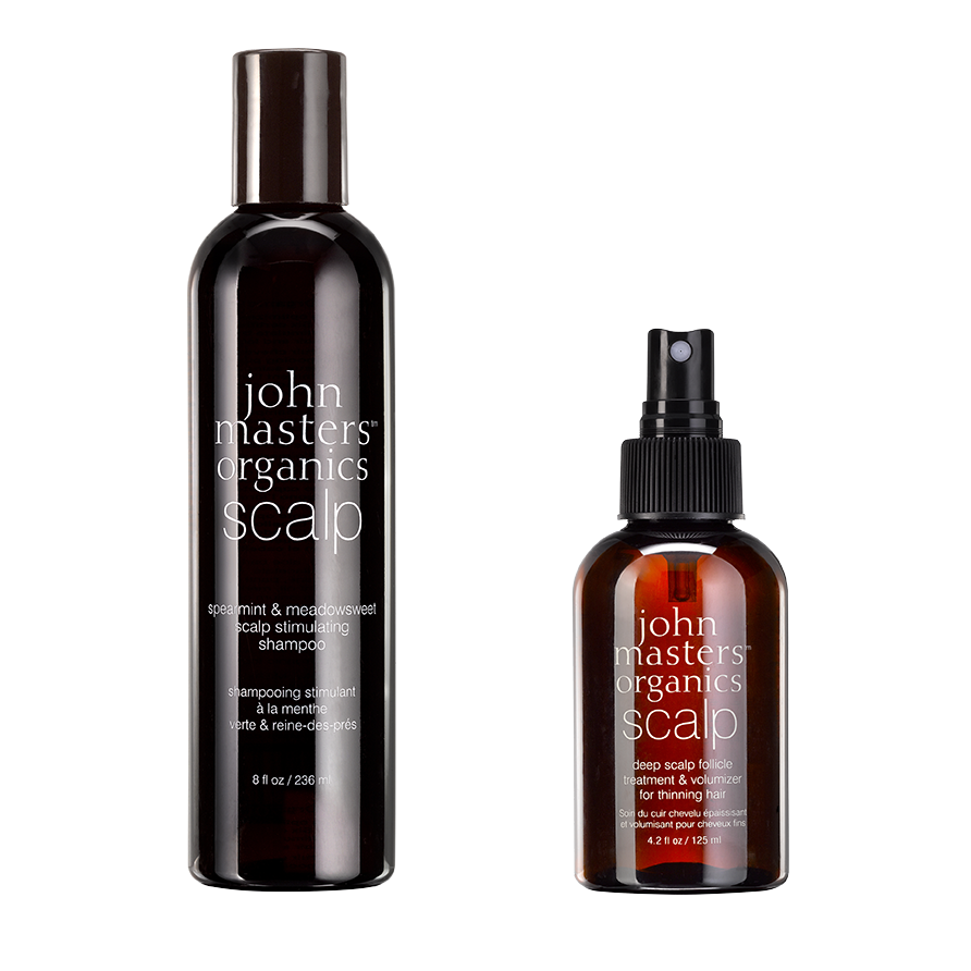 John Masters Organics Spearmint and Deep Scalp | Zestaw do włosów wypadających: szampon 236ml + kuracja zagęszczająca 125ml