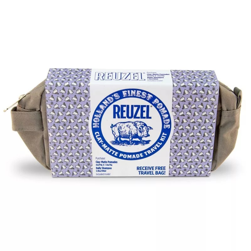 Reuzel Holiday Travel Kit Clay | Zestaw z kosmetyczką: pomada 113g + pomada 35g + szampon 100ml