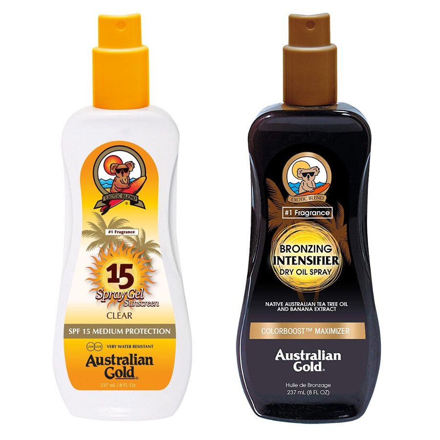 Australian Gold SPF 15 Spray Gel and Intensifier Bronzing Dry Oil Spray | Zestaw do opalania: spray do opalania 237ml + suchy olejek przyspieszający opalanie 237ml