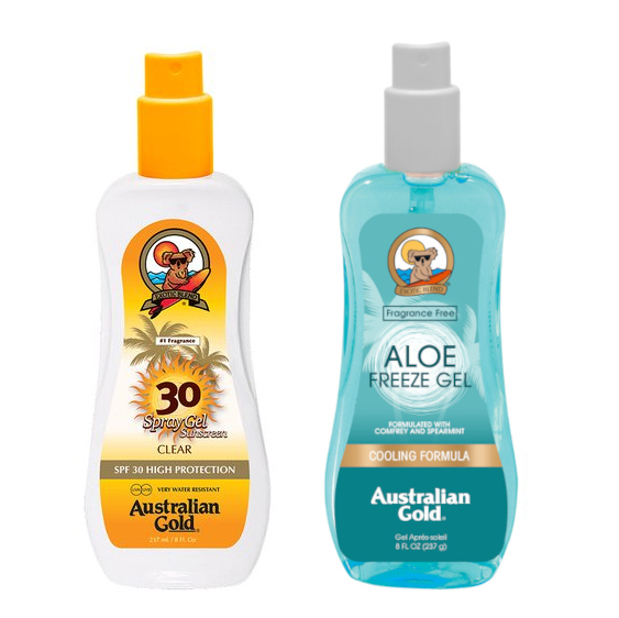 Australian Gold SPF 30 Spray Gel and Aloe Freeze Spray | Zestaw do opalania: spray do opalania 237ml + chłodzący spray po opalaniu 237ml