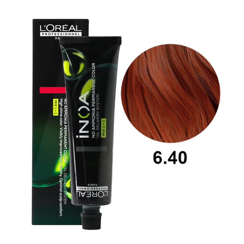 L'Oréal Professionnel iNOA 6.40 | Bezamoniakowa trwała farba do włosów - kolor 6.40 ciemny blond miedziany intensywny 60g