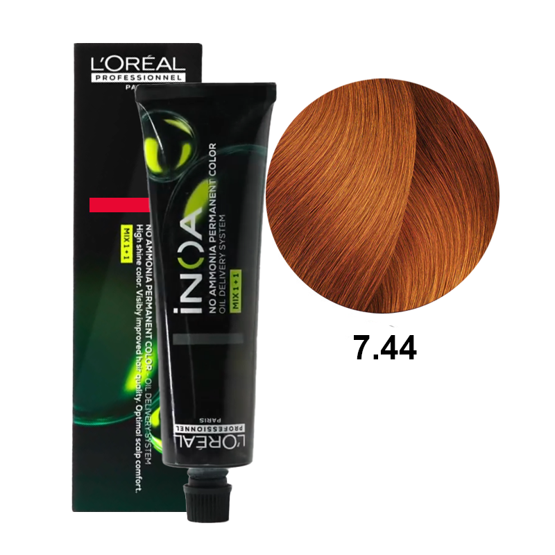 L'Oréal Professionnel iNOA 7.44 | Bezamoniakowa trwała farba do włosów - kolor 7.44 blond miedziany intensywny 60g