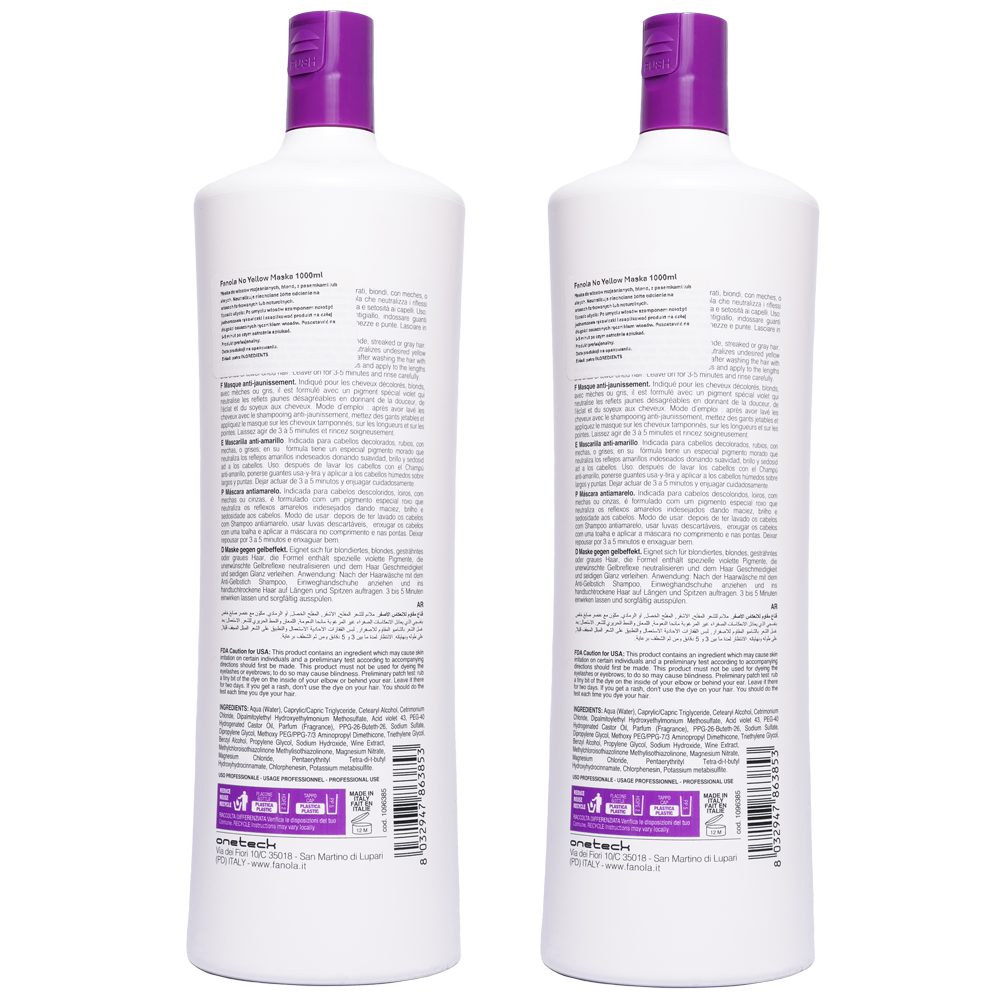 Fanola No Yellow | Zestaw minimalizujący żółty odcień włosów blond: maska 2x1000ml