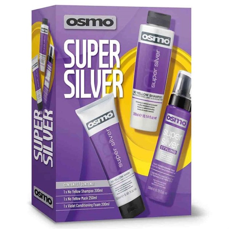 OSMO Silver | Zestaw prezentowy neutralizujący ciepłe odcienie włosów: szampon 300ml + maska 250ml + pianka 300ml