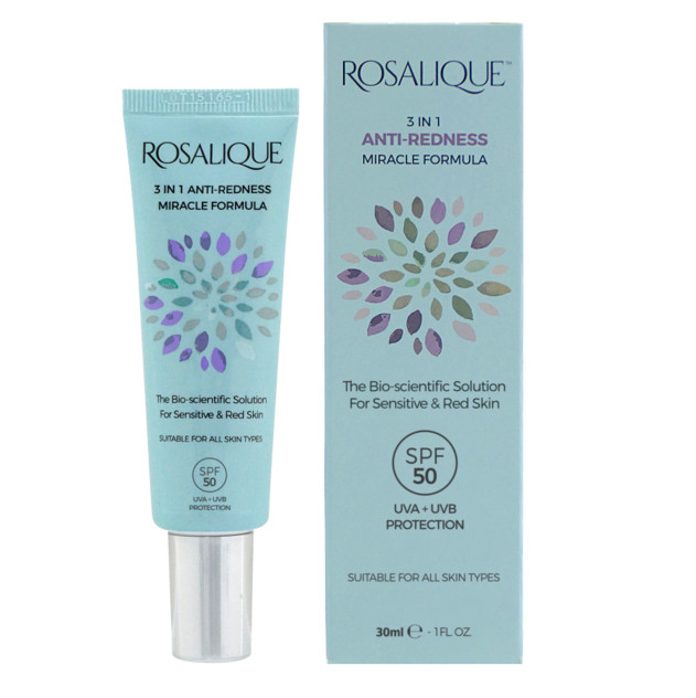 Rosalique 3in1 Anti-Redness SPF50 | Wegański krem z filtrem maskujący zaczerwienienia skóry twarzy 30ml