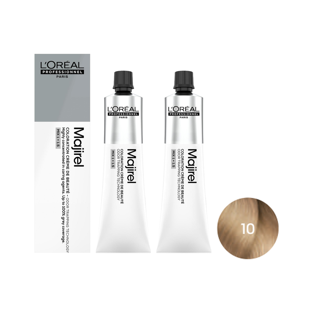 L'Oréal Professionnel Majirel | Zestaw: trwała farba do włosów - kolor 10 bardzo bardzo jasny blond 2x60ml