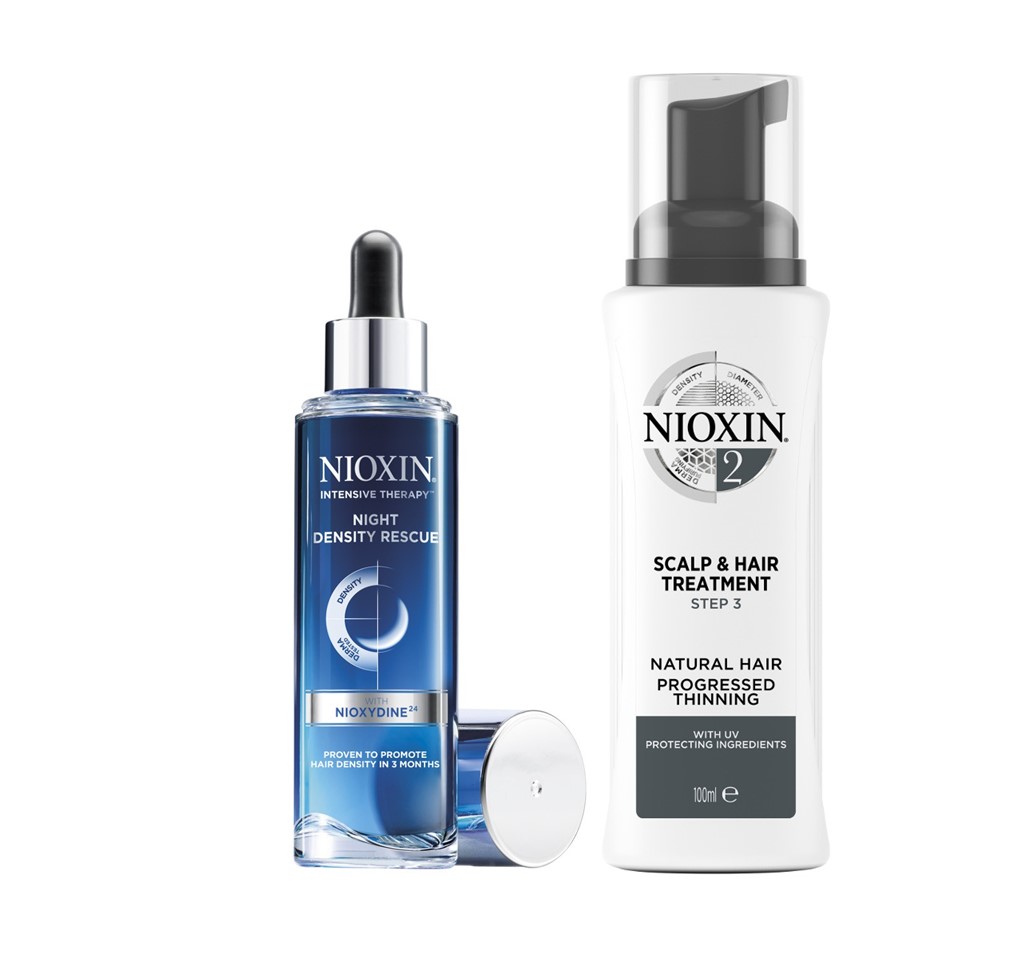 Nioxin Night Density Rescue and Scalp & Hair Treatment 2 | Zestaw: kuracja na noc powstrzymująca wypadanie włosów 70ml + kuracja do włosów naturalnych i znacznie przerzedzonych 100ml