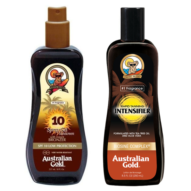 Australian Gold SPF 10 Spray Gel Bronzer and Rapid Tanning Intensifier Lotion | Zestaw do opalania: spray do opalania z bronzerem 237ml + mleczko przyspieszające opalanie 250ml