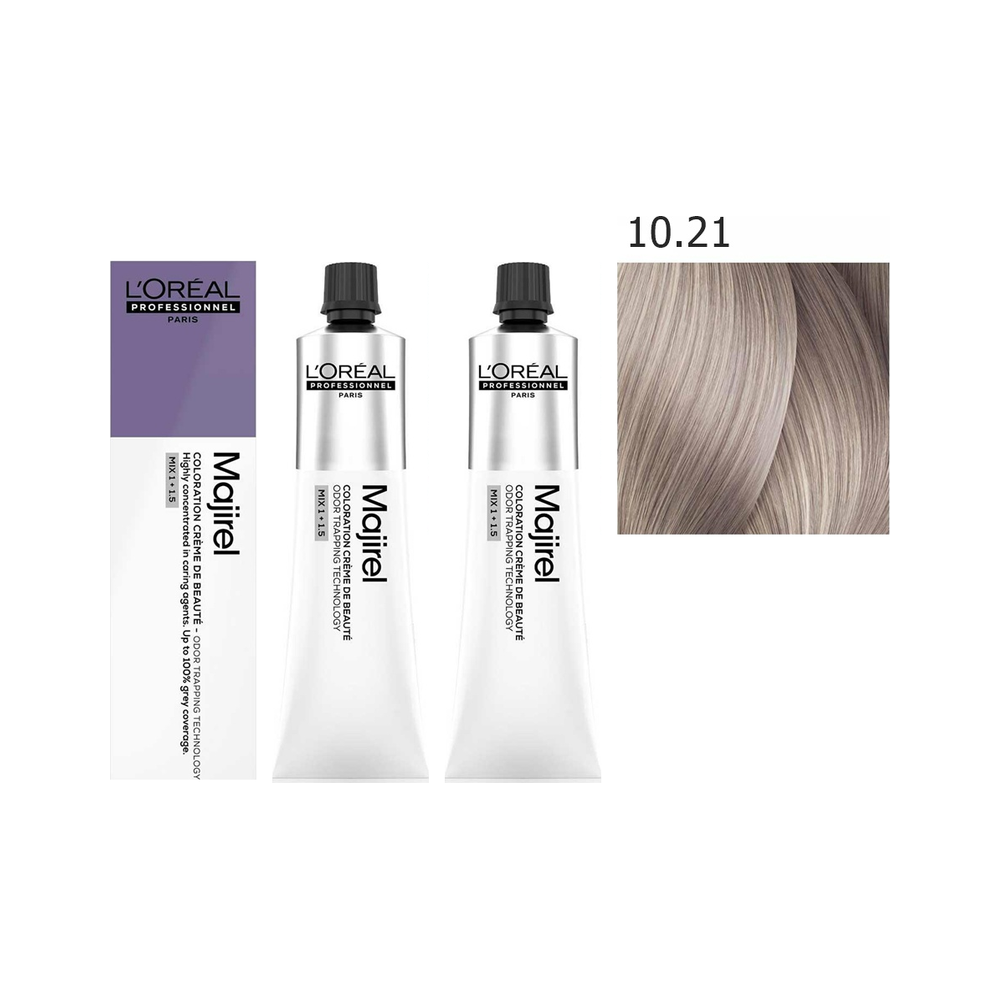 L'Oréal Professionnel Majirel | Zestaw: trwała farba do włosów - kolor 10.21 bardzo bardzo jasny blond opalizująco-popielaty 2x60ml