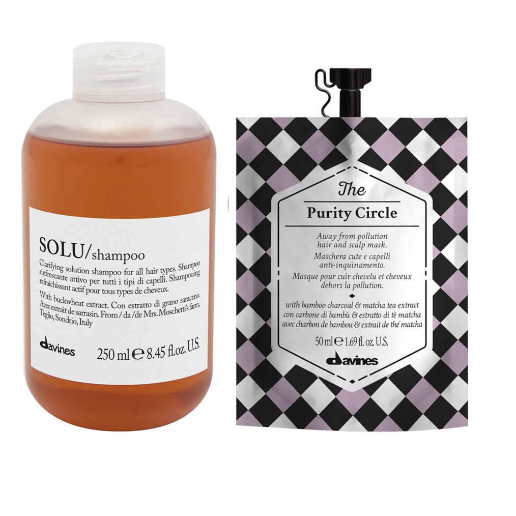 Davines Solu | Zestaw oczyszczający do włosów: szampon 250ml + maska usuwająca zanieczyszczenia 50ml