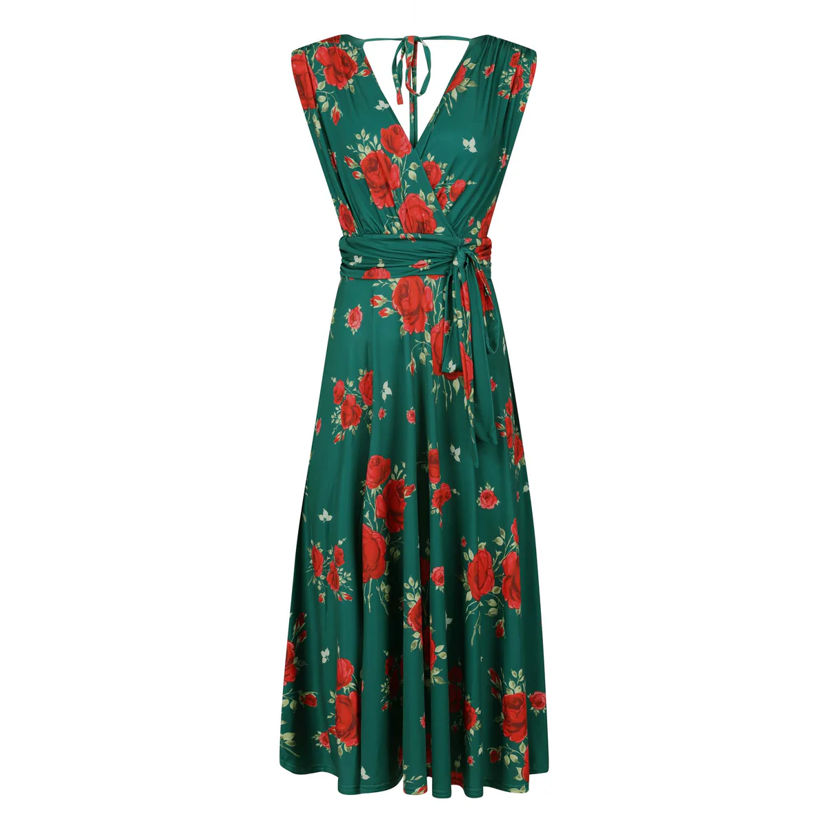 Robe Fleurie Éclat Rouge & Vert - Taille S - Nereng, Cotonou