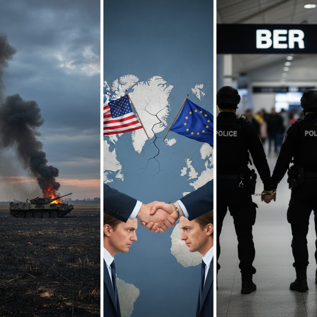 Ukraine Attacks Amidst Talks, US-EU Tensions Over Greenland, BER Terror Arrest