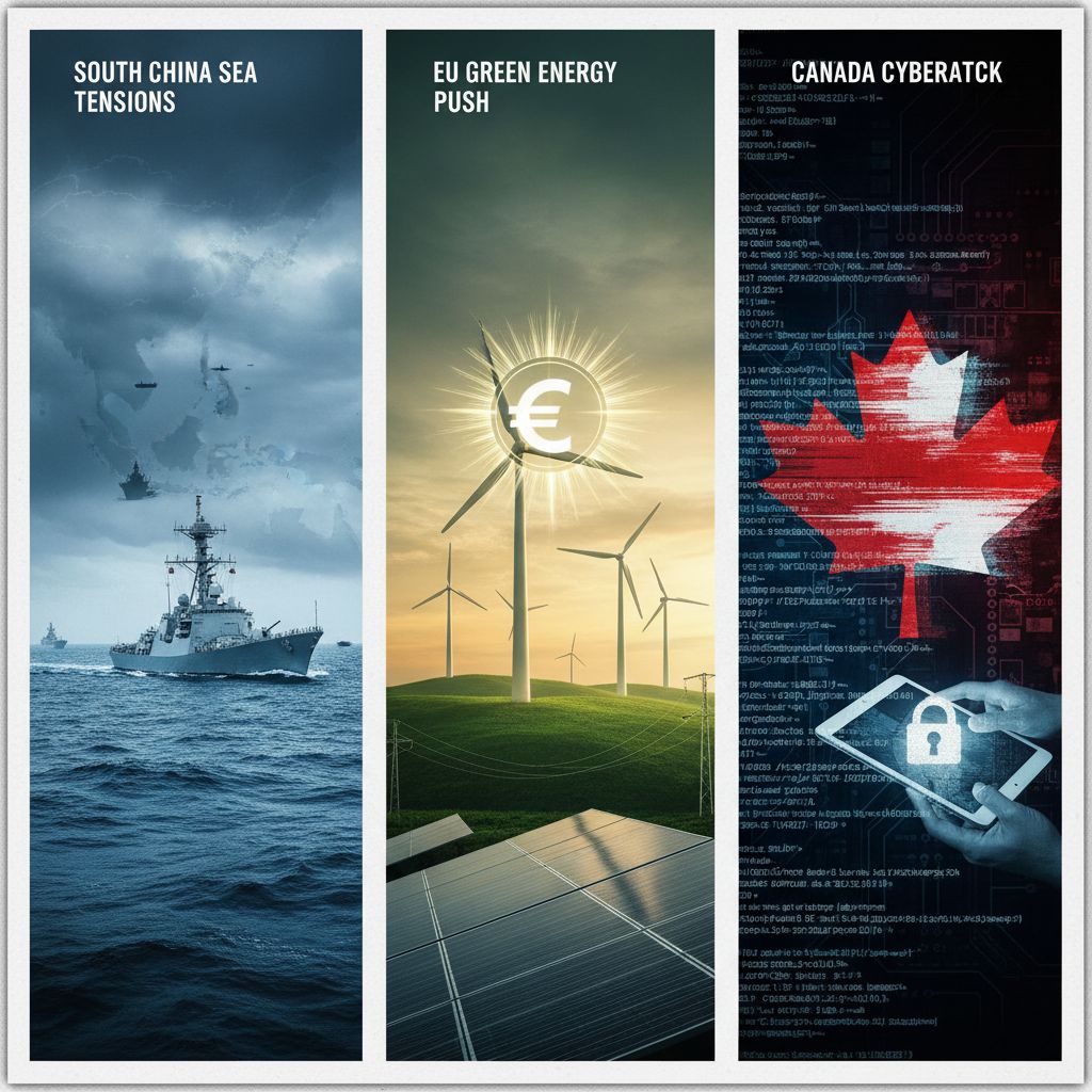 South China Sea Tensions, EU Green Energy Push, Canada Cyberattack