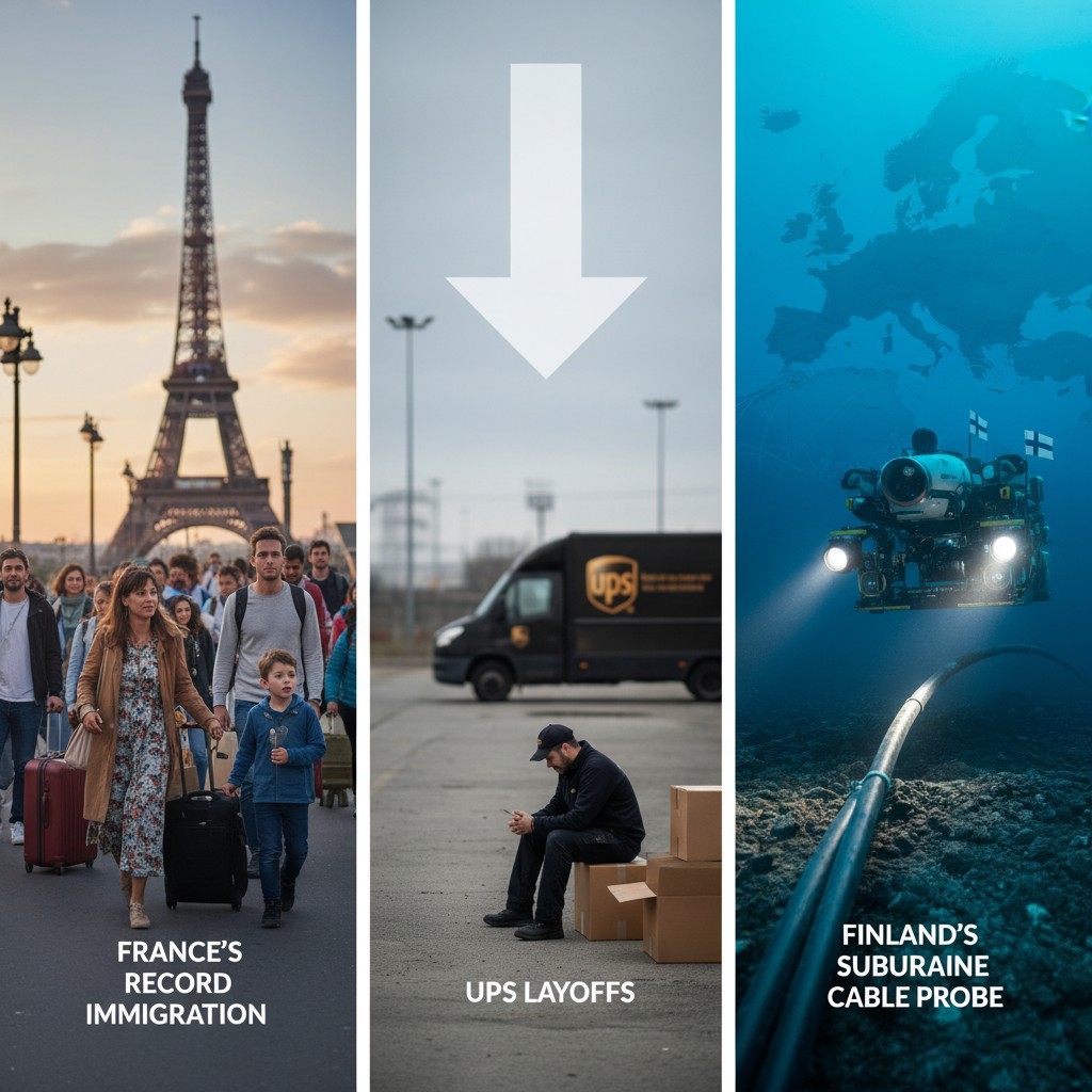 France's Record Immigration, UPS Layoffs, and Finland's Submarine Cable Probe