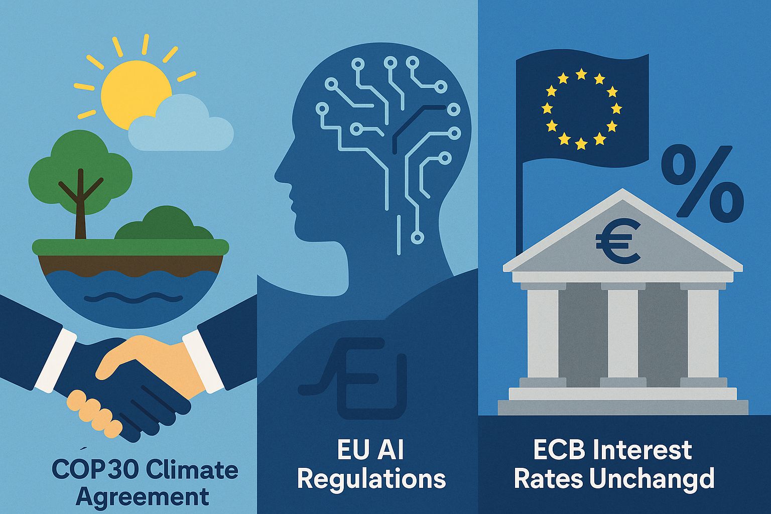 COP30 Climate Agreement, EU AI Regulations, ECB Interest Rates Unchanged