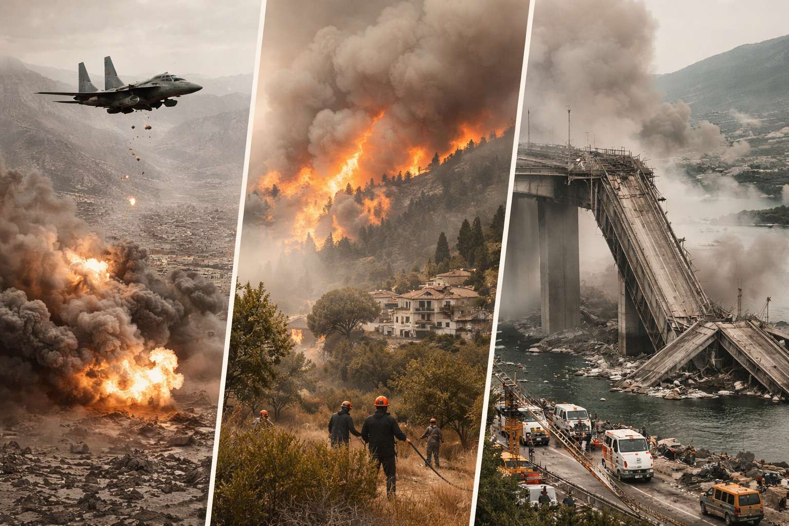 US Bombings Iran, Greece Fires, Messina Collapse