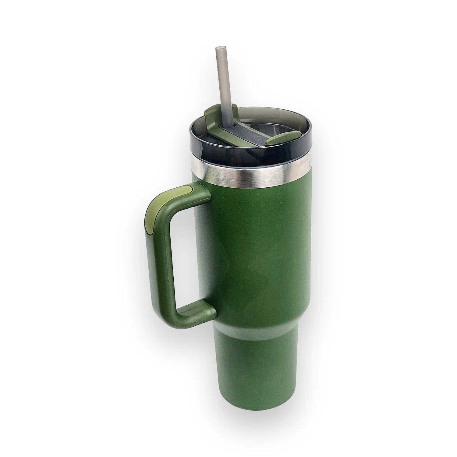 Olive tumbler on a clean white background with a soft shadow