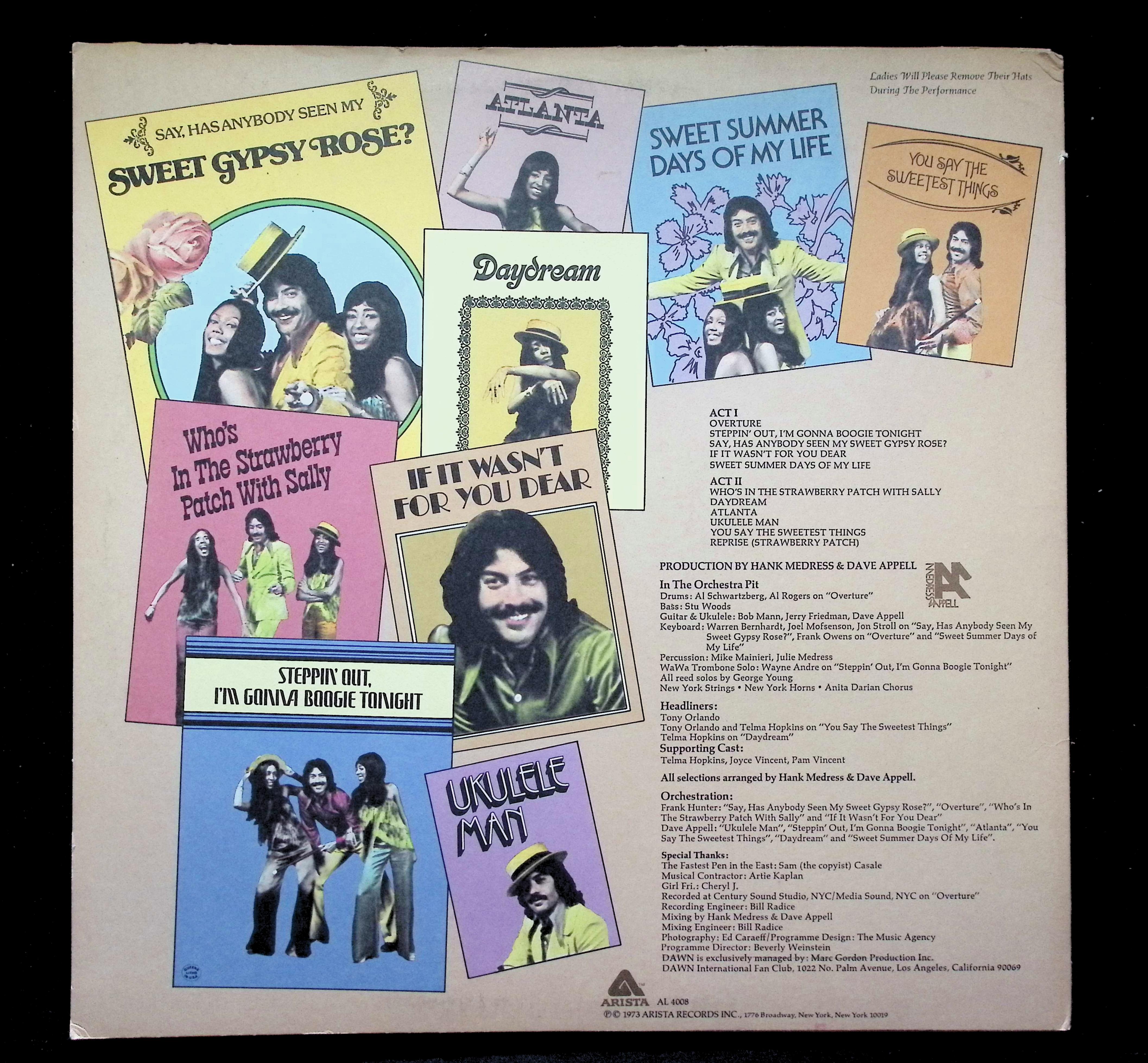 Dawn & Tony Orlando - Dawn's New Ragtime Follies LP 1975 AL 4008 Pop — image 2