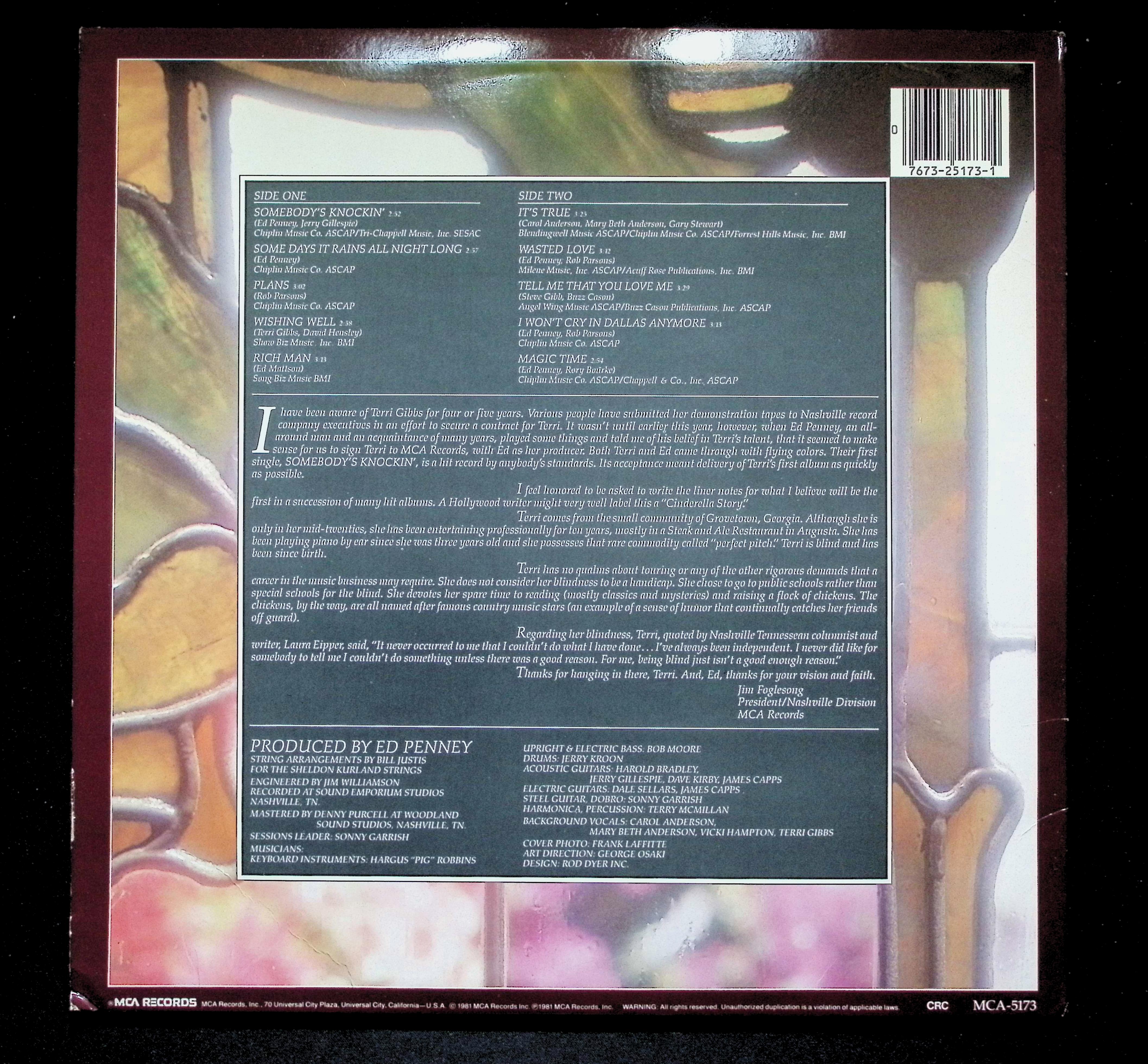 Terri Gibbs Somebody's Knockin' LP 1981 MCA-5173 Country — image 2