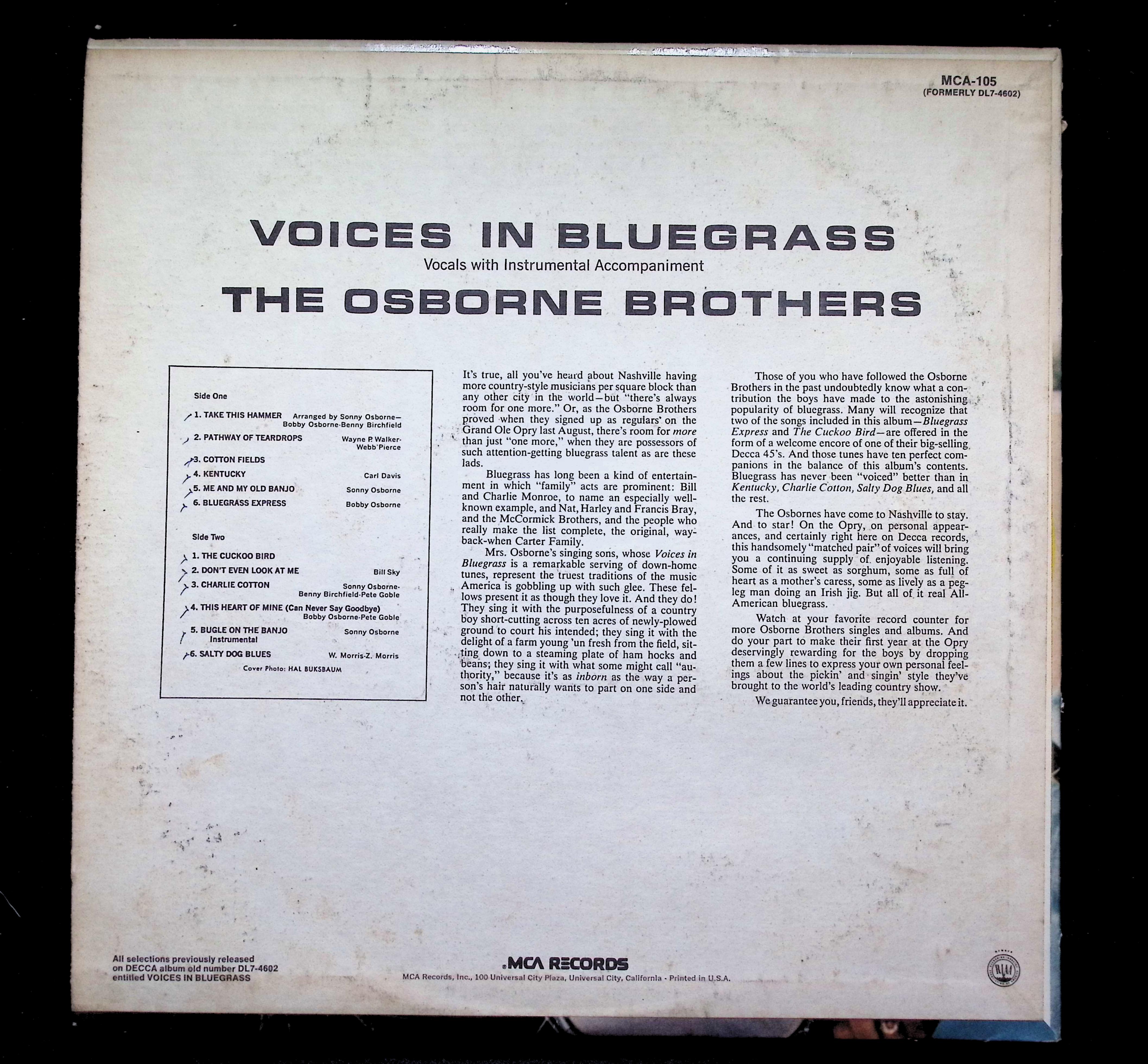 Osborne Brothers Voices In Bluegrass LP 1977 MCA-105 Bluegrass — image 2