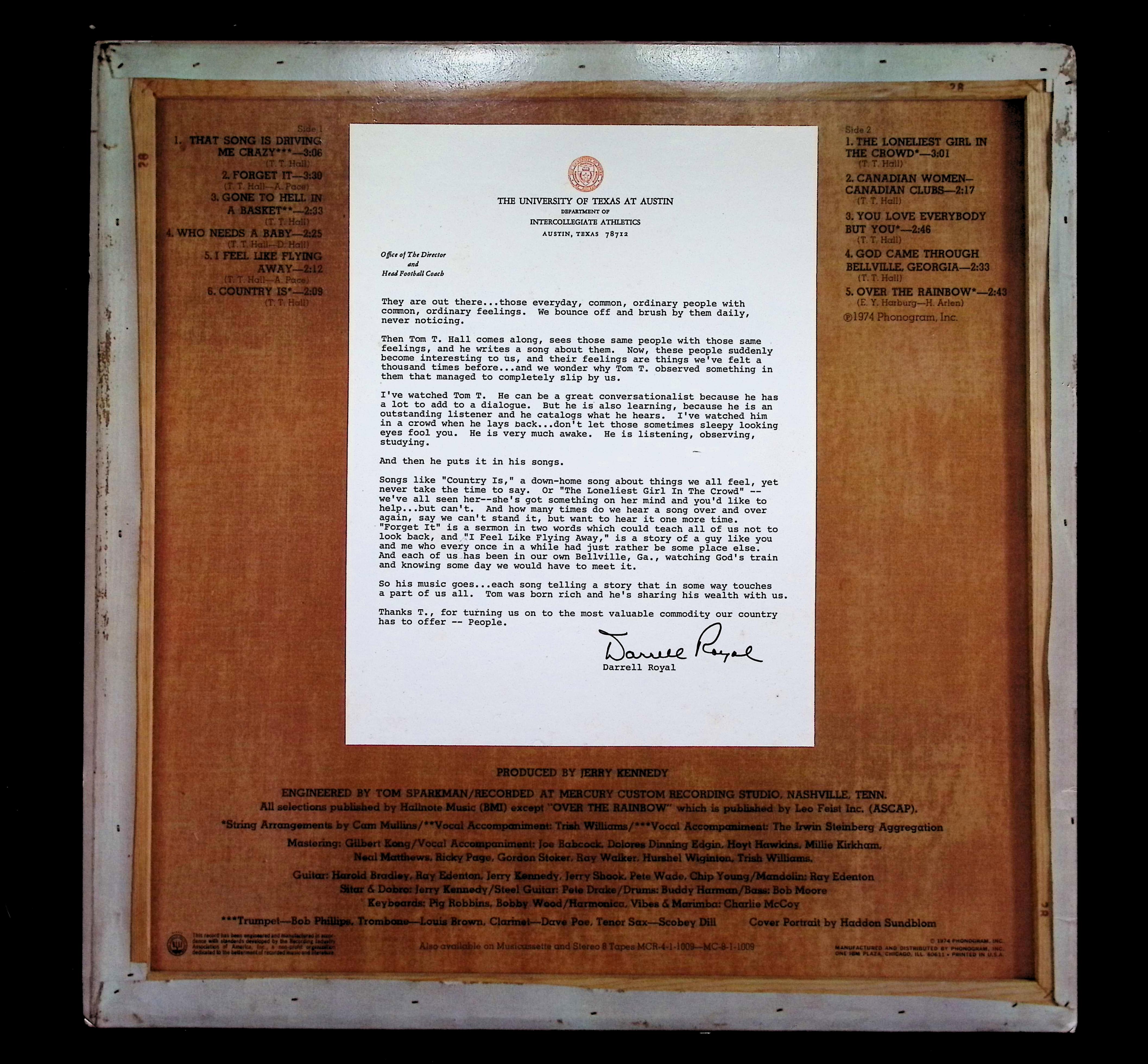 Tom T. Hall Country Is LP 1974 SRM-1-1009  Promo Folk — image 2