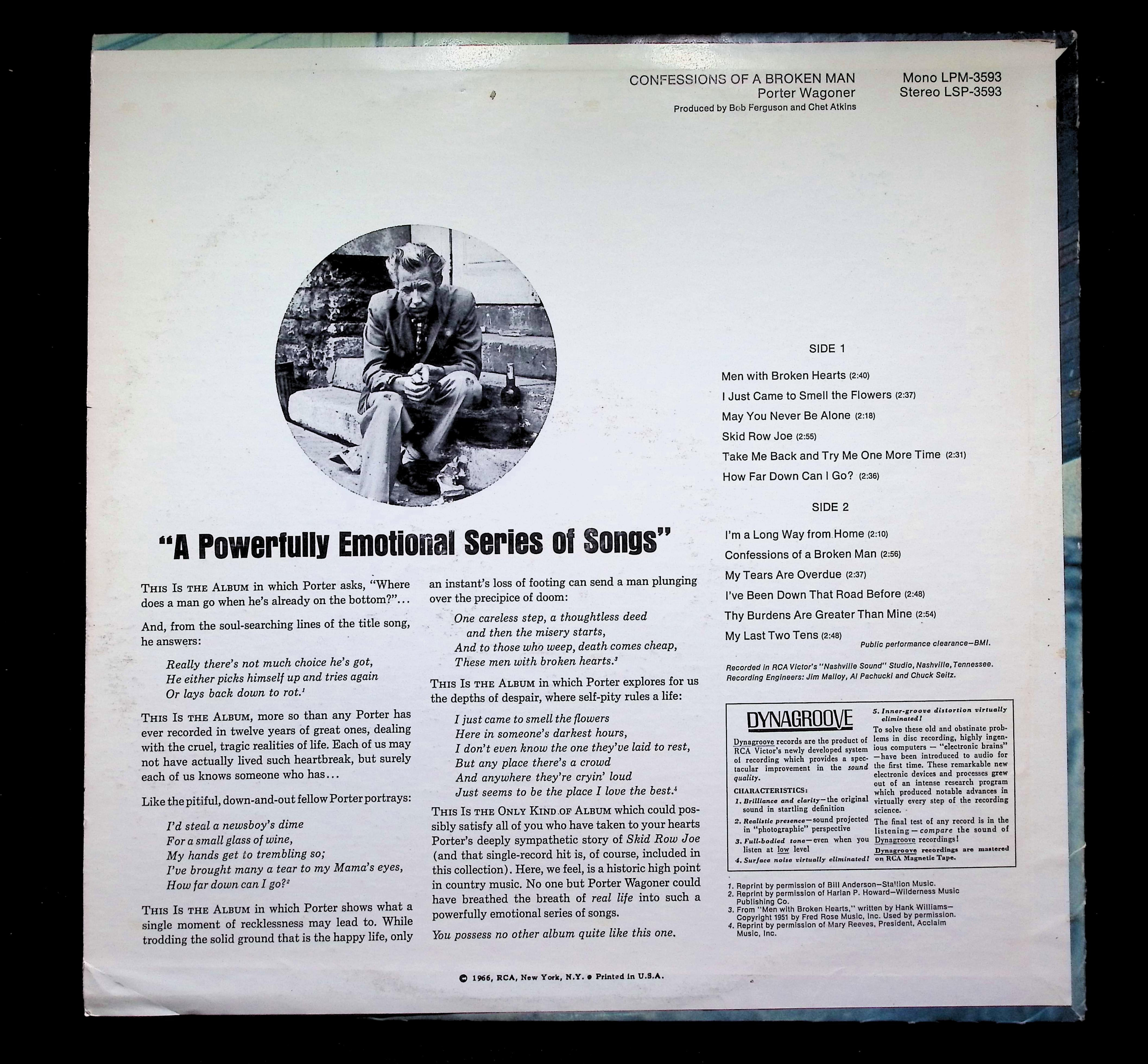 Porter Wagoner – Confessions of a Broken Man – 1966 – LSP-3593 – Country – LP — image 2