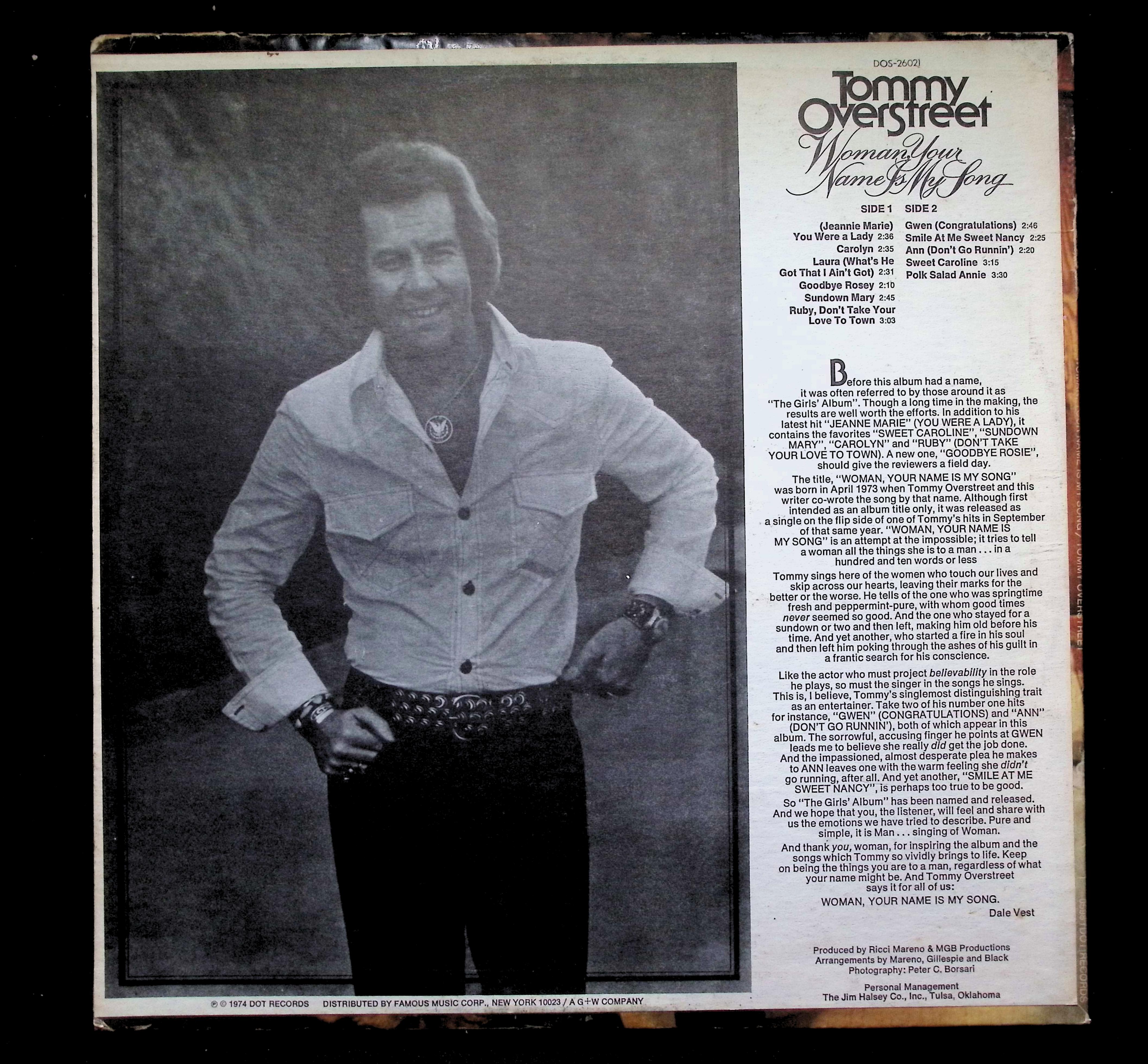 Tommy Overstreet Woman, Your Name Is My Song LP US Dot Country — image 2
