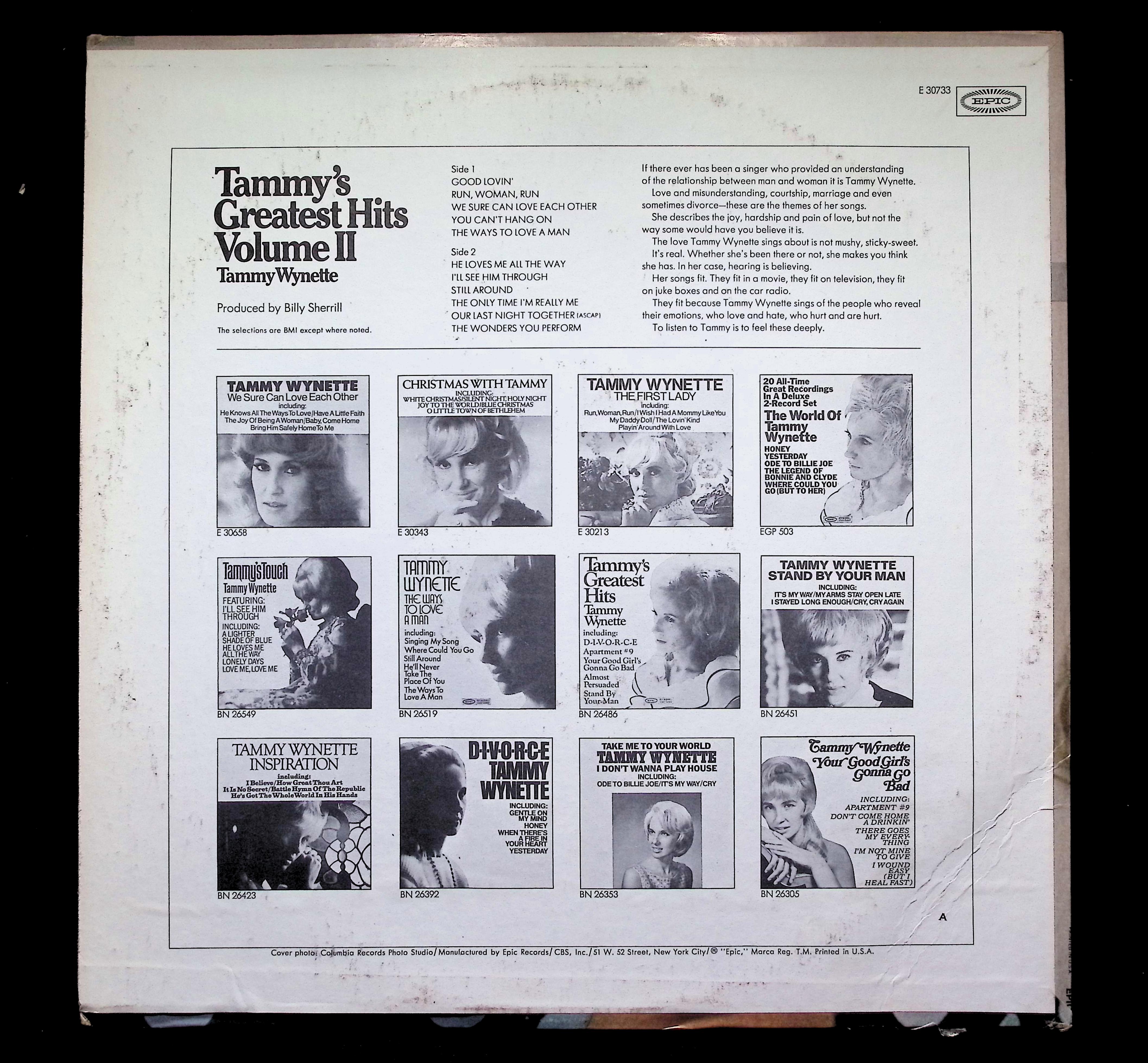 Tammy Wynette Tammy's Greatest Hits LP 1971 Epic Country — image 2