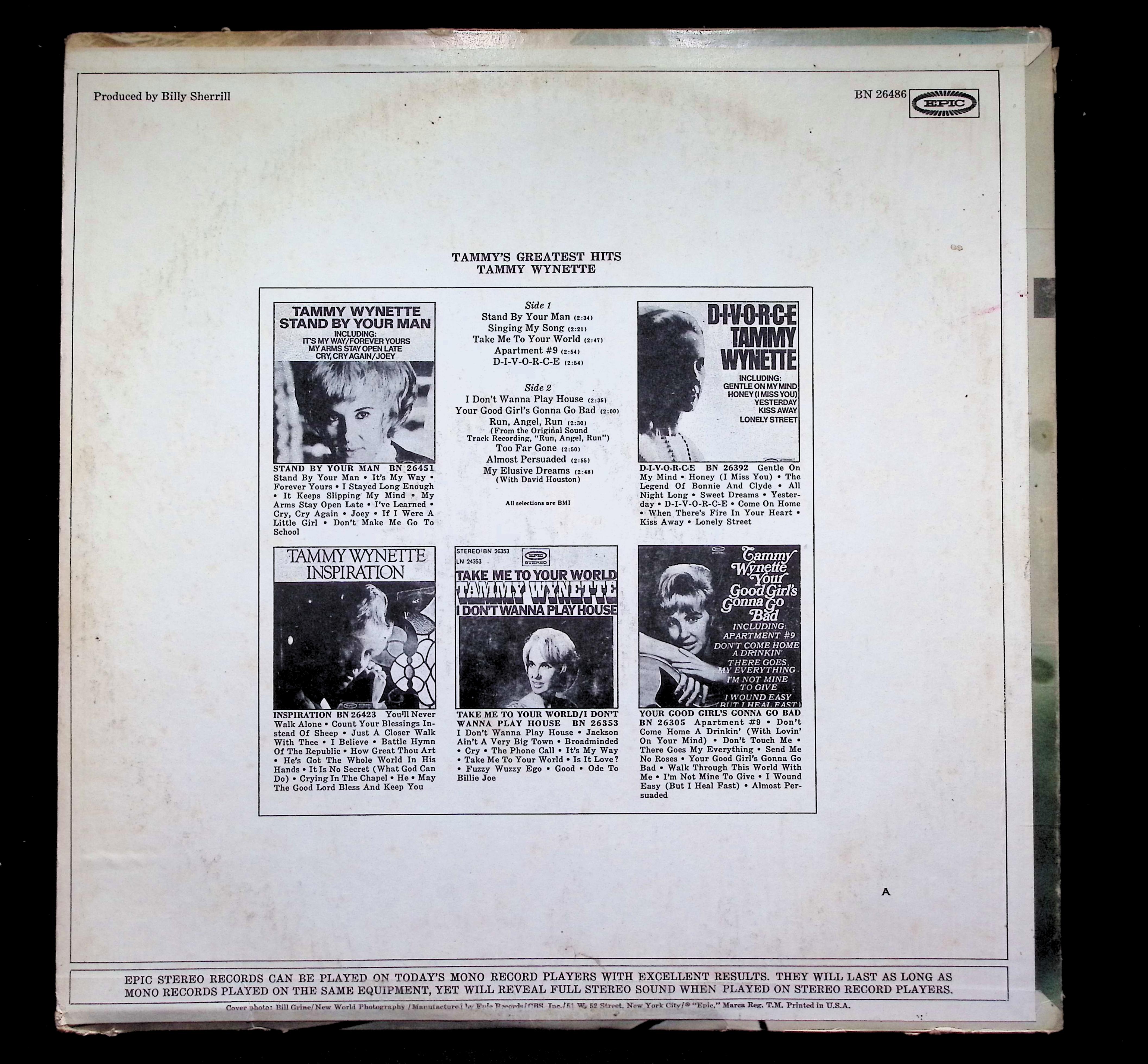 Tammy Wynette Tammy's Greatest Hits LP Epic Country — image 2