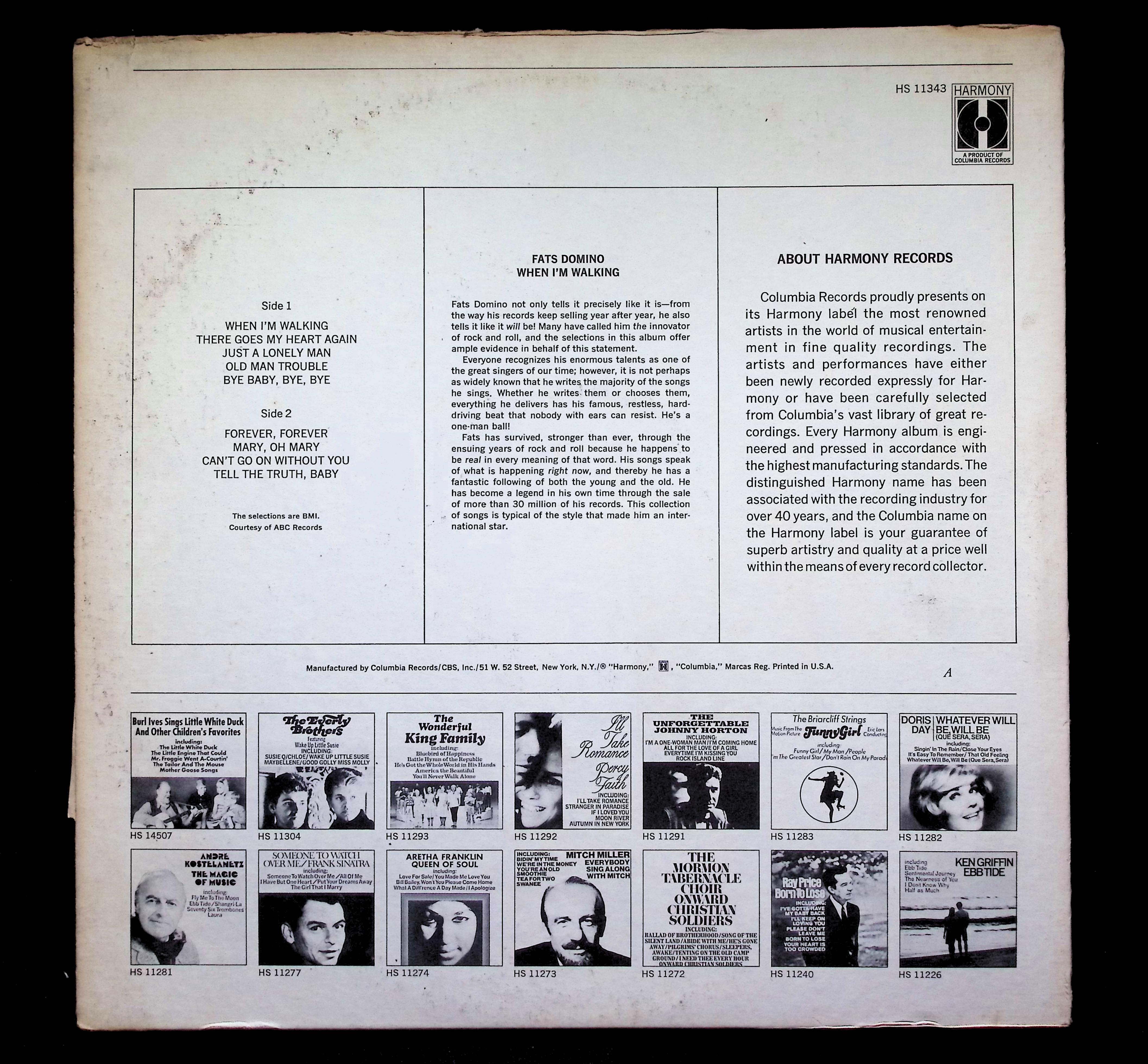 Fats Domino When I'm Walking LP 1969 Harmony Rock Blues — image 2