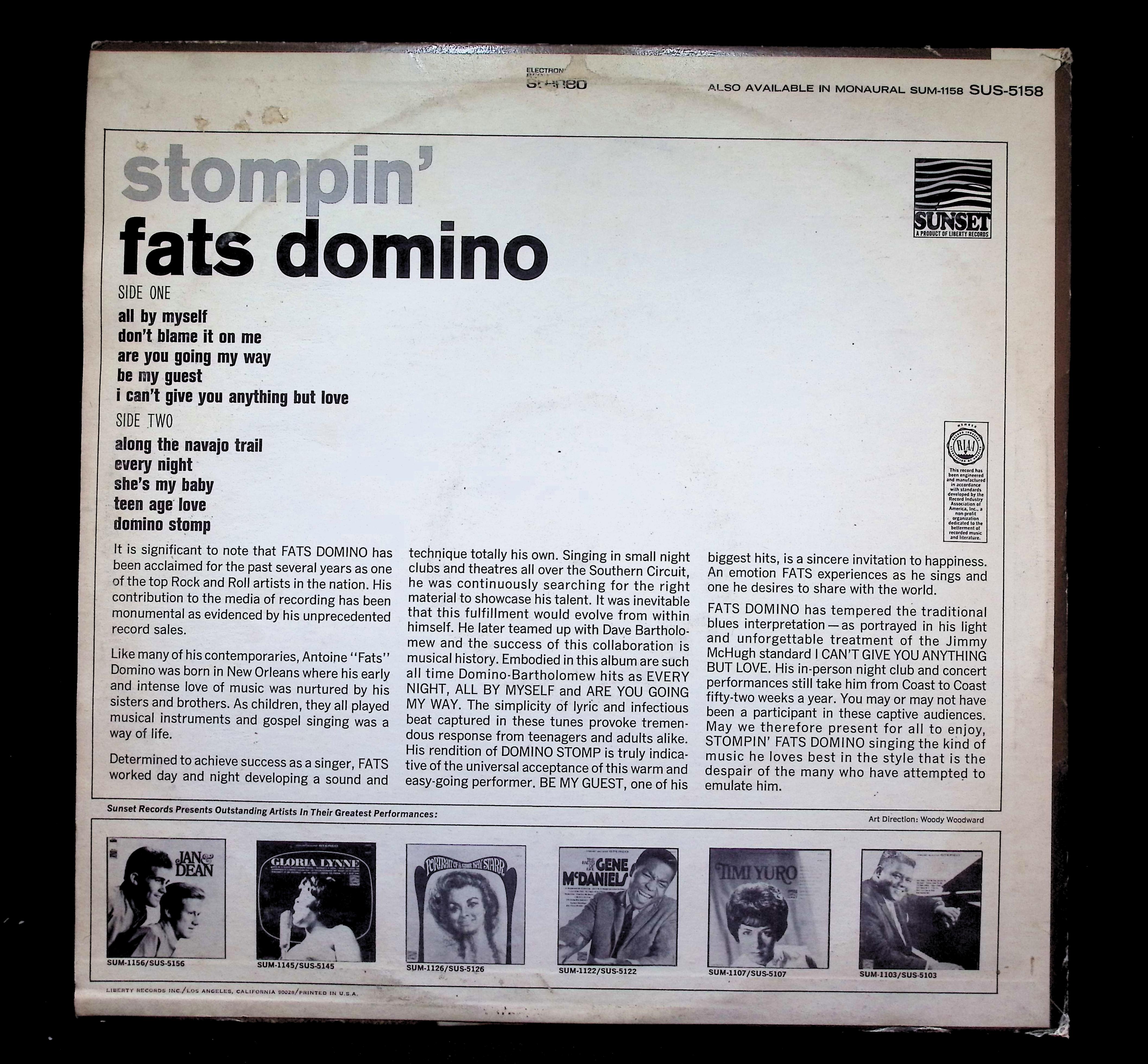 Fats Domino Stompin' LP 1967 Sunset Records Rock Blues Rock — image 2