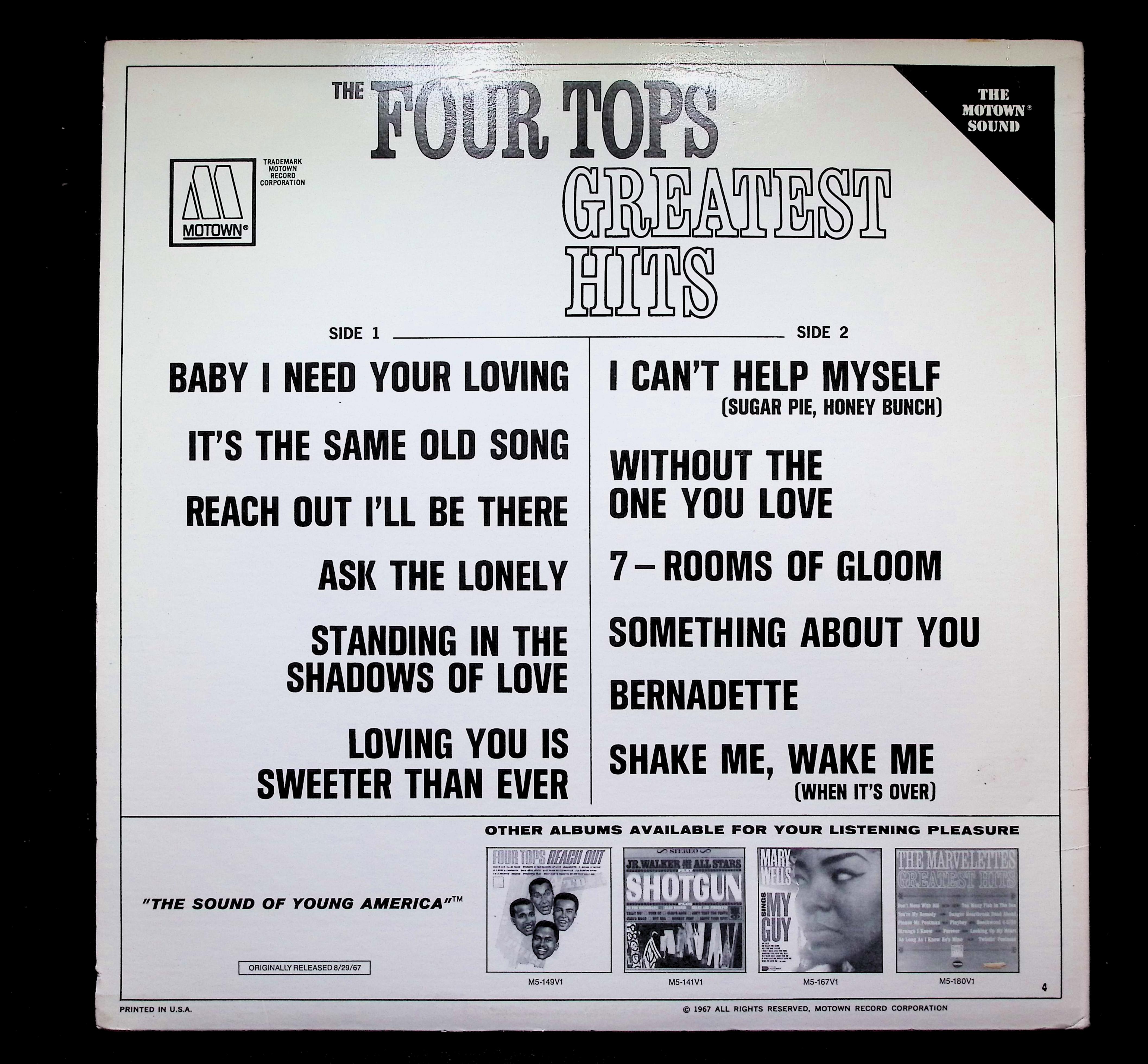 Four Tops Greatest Hits LP 1982 Motown Soul — image 2