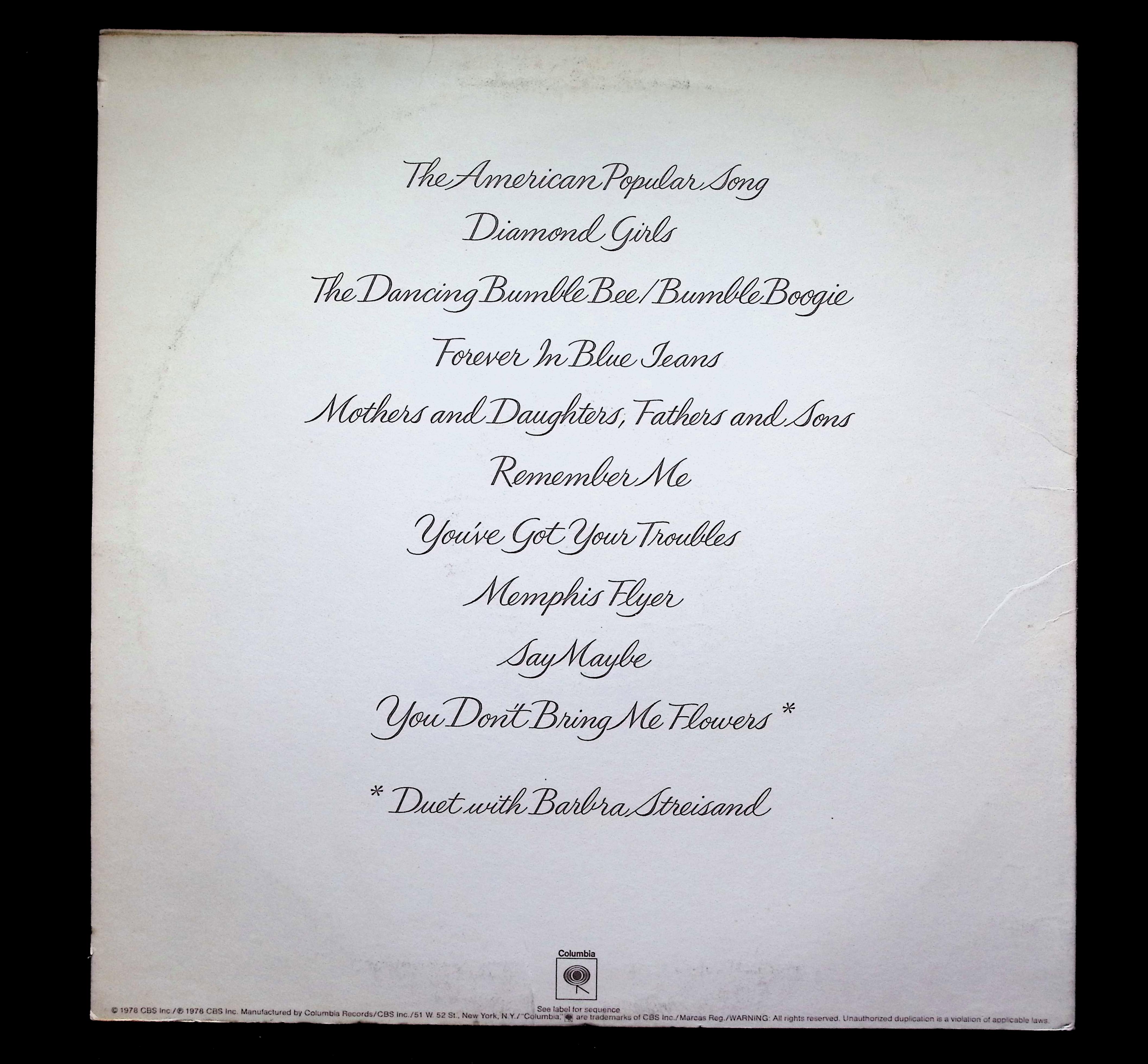 Neil Diamond You Don't Bring Me Flowers LP 1978 Columbia Rock — image 2