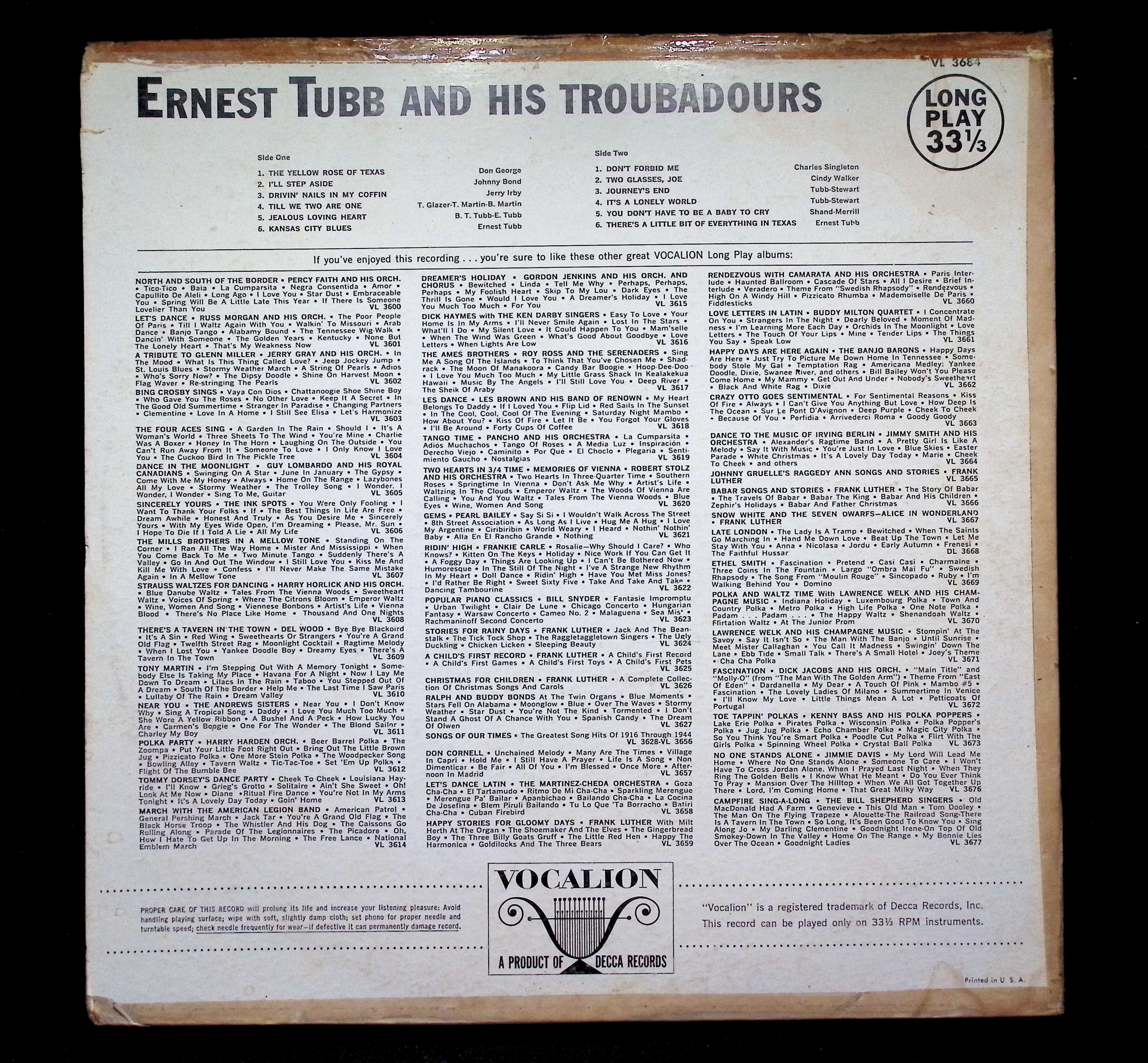 Ernest Tubb LP 1960 Vocalion Country — image 2