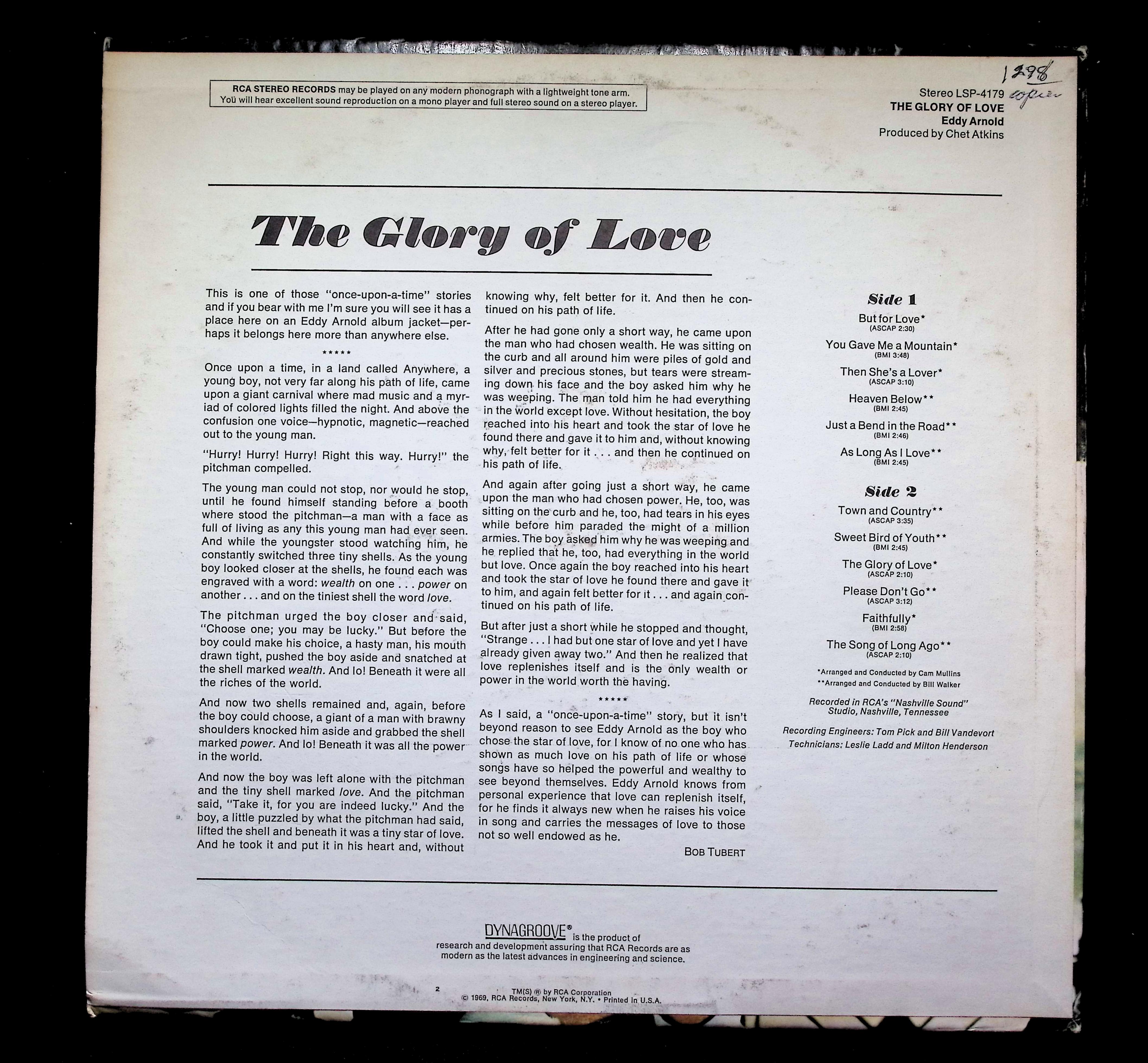 Eddy Arnold The Glory Of Love 1969 LP LSP-4179 Folk, World, & Country — image 2