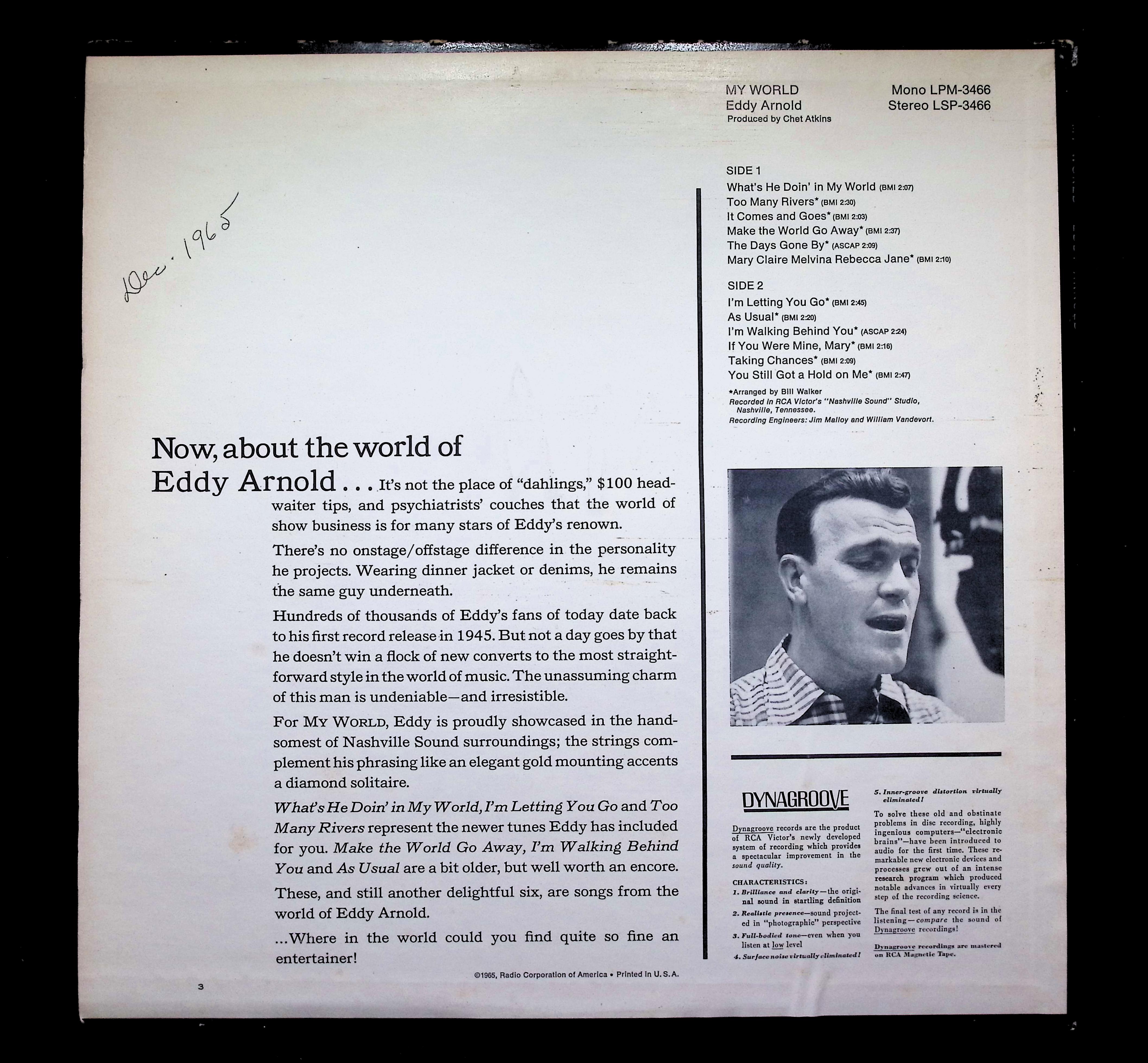Eddy Arnold My World LP 1965 RCA Victor Country — image 2
