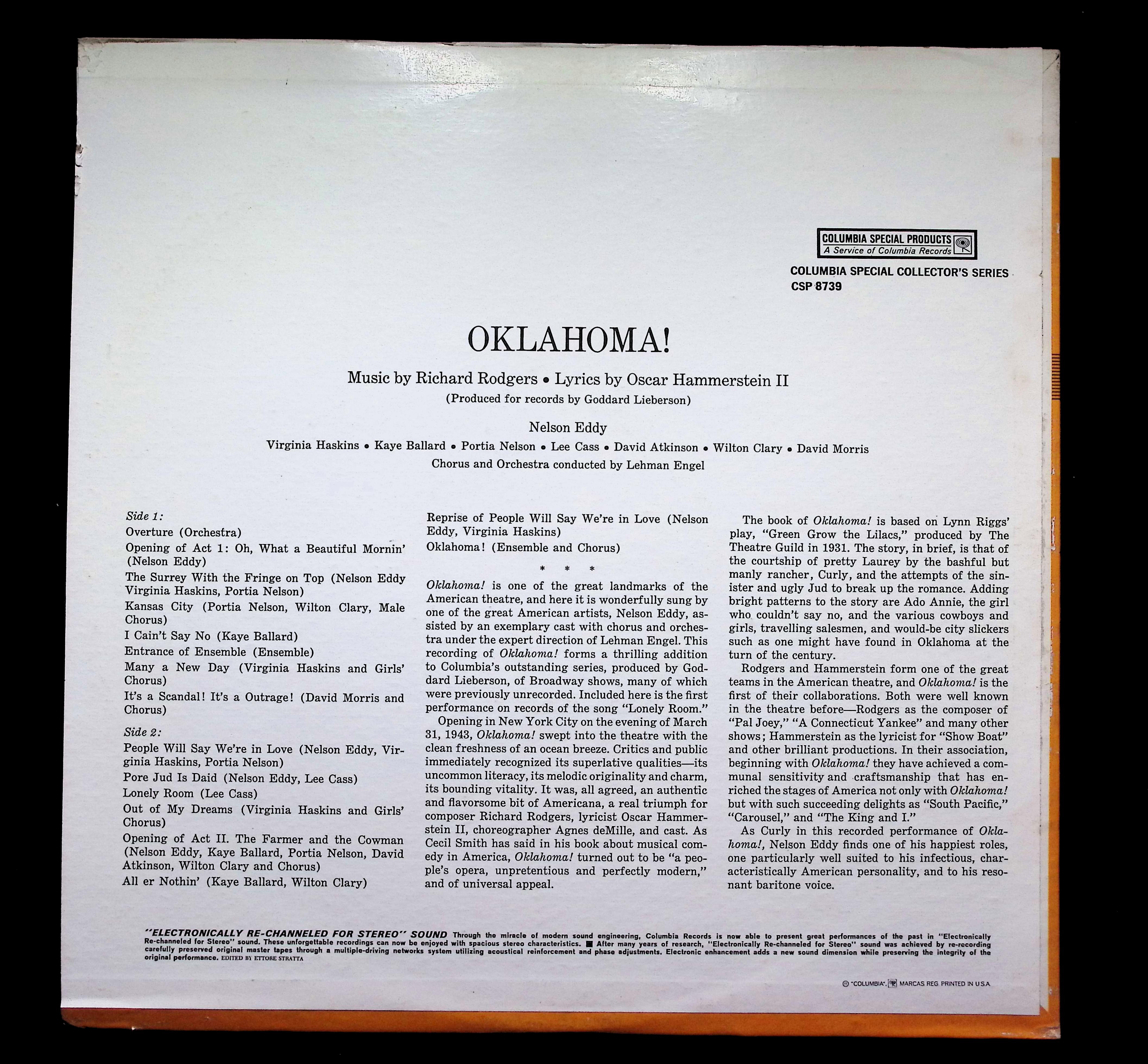Nelson Eddy Oklahoma! LP Unknown Columbia Special Products Musical — image 2