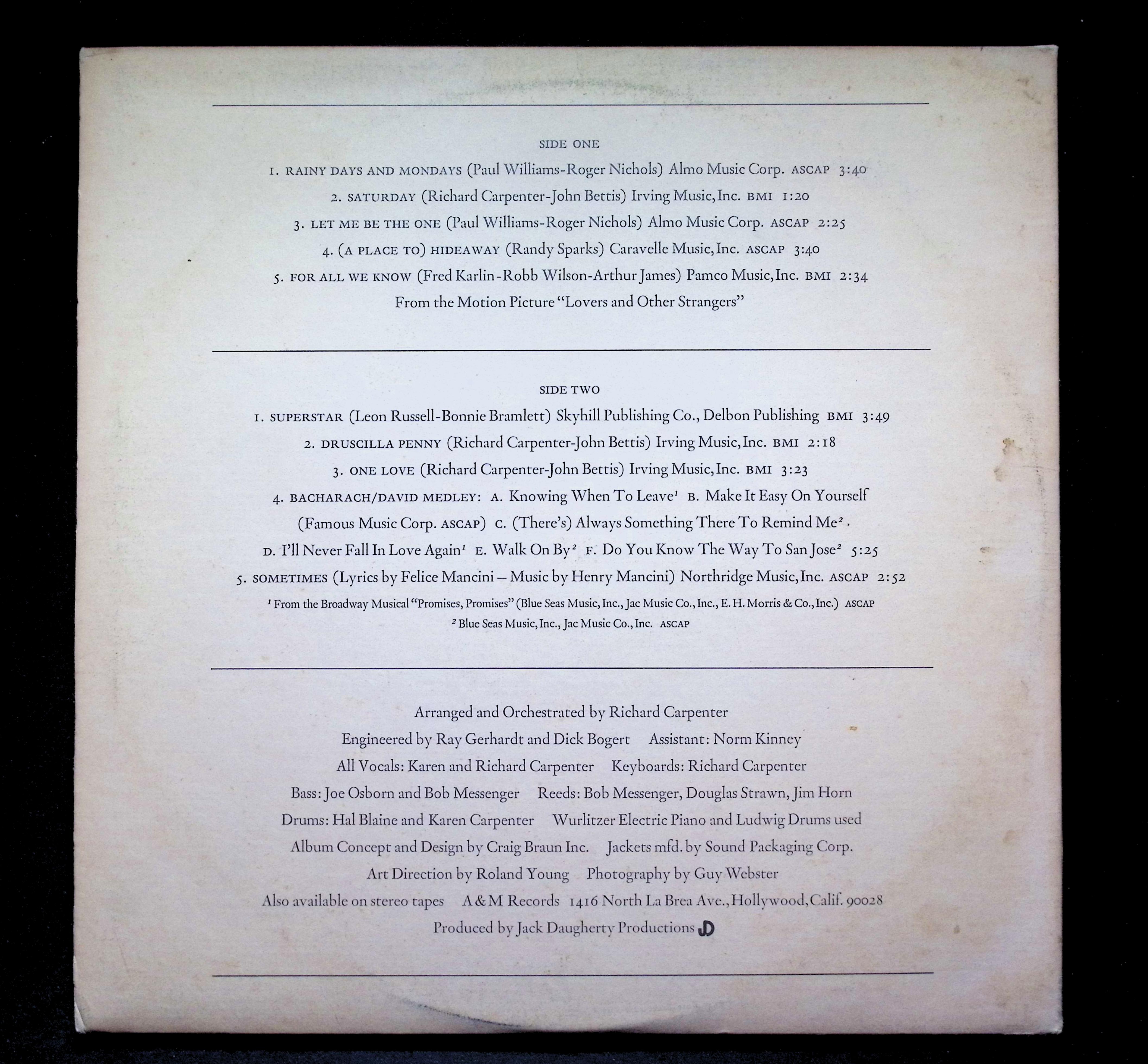 Carpenters Carpenters LP 1971 A&M Records Pop Soft Rock — image 2