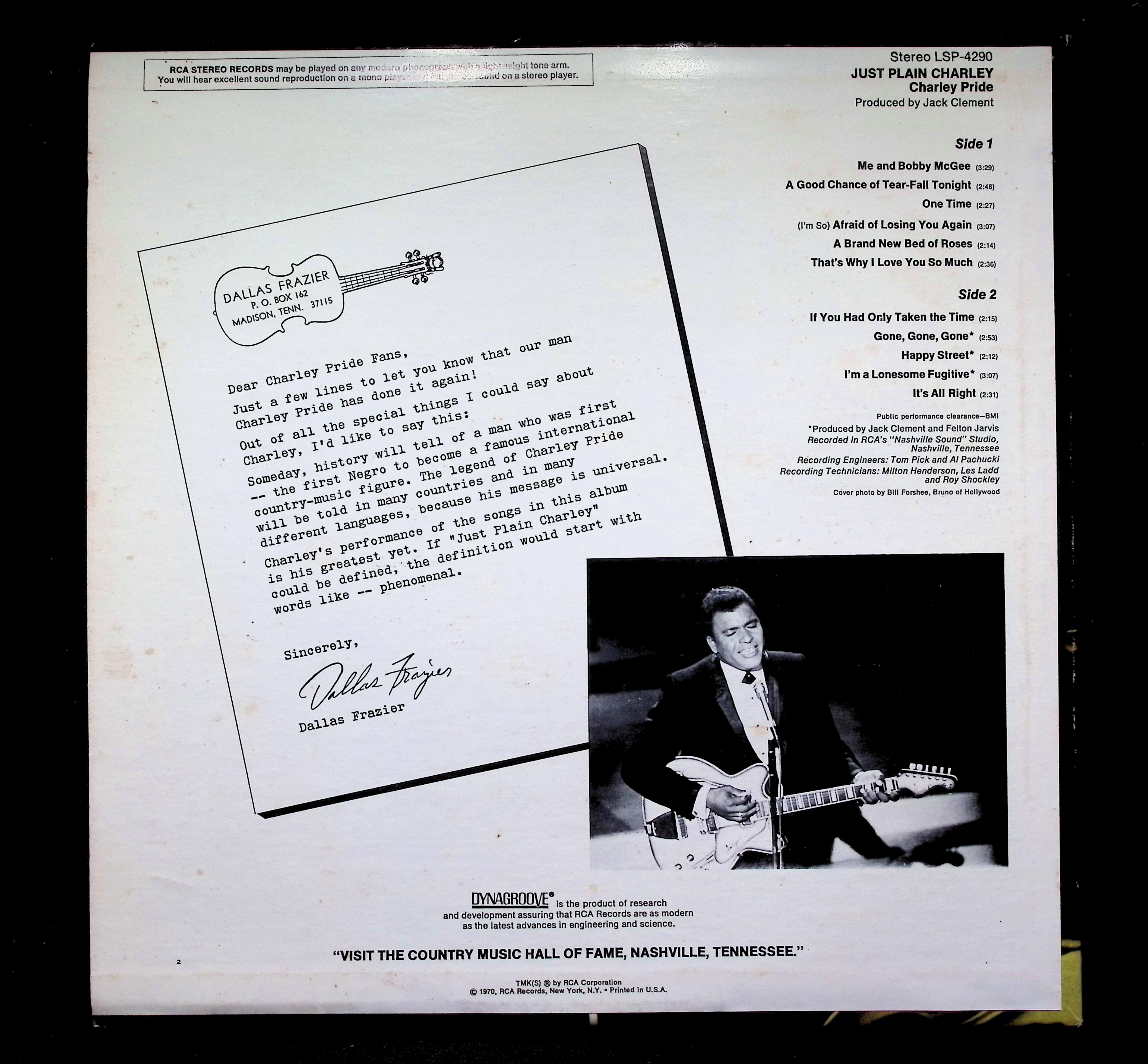 Charley Pride Just Plain Charley LP 1970 RCA Victor Country — image 2