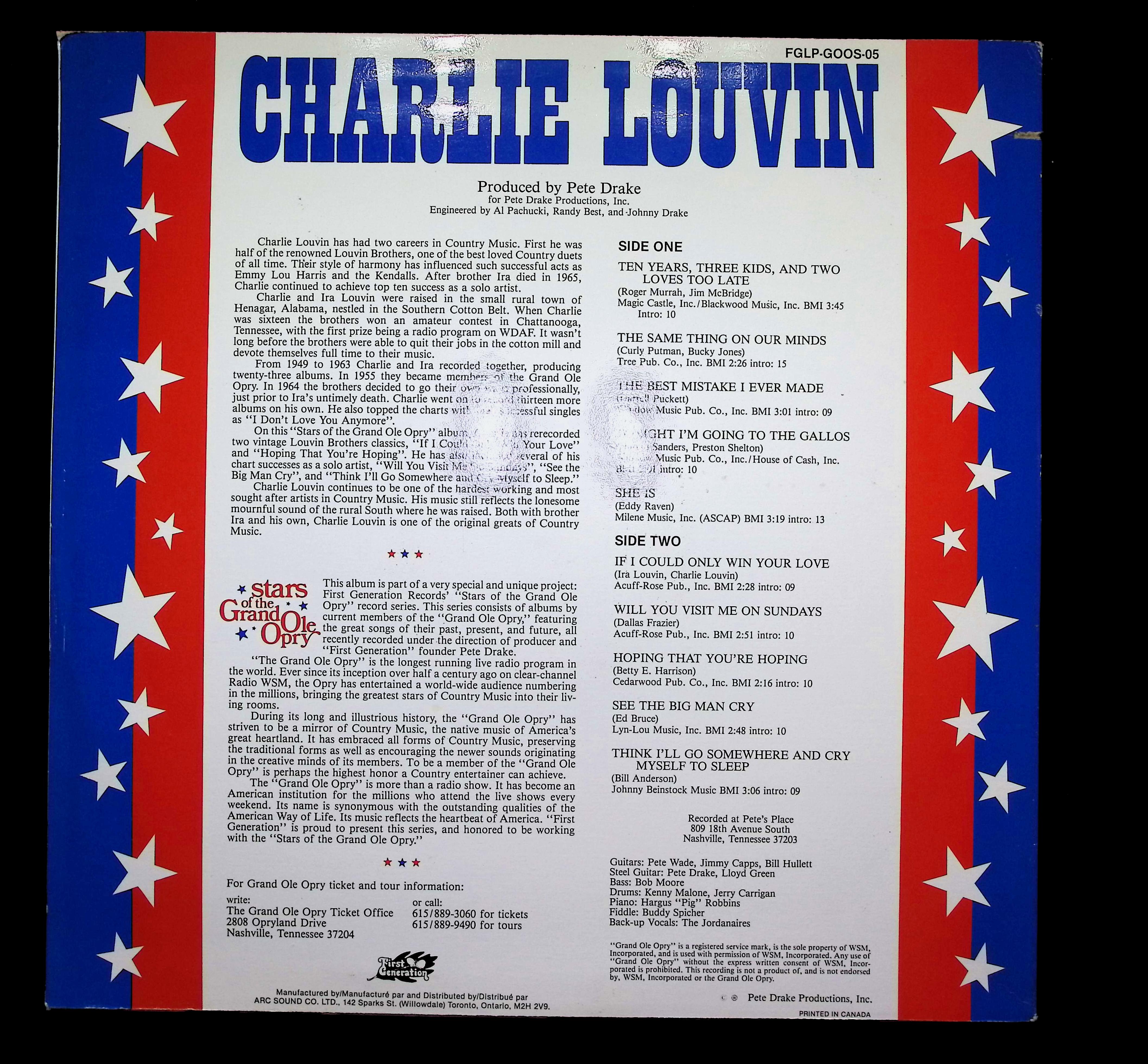 Charlie Louvin Stars Of The Grand Ole Opry LP 1981 First Generation Country — image 2