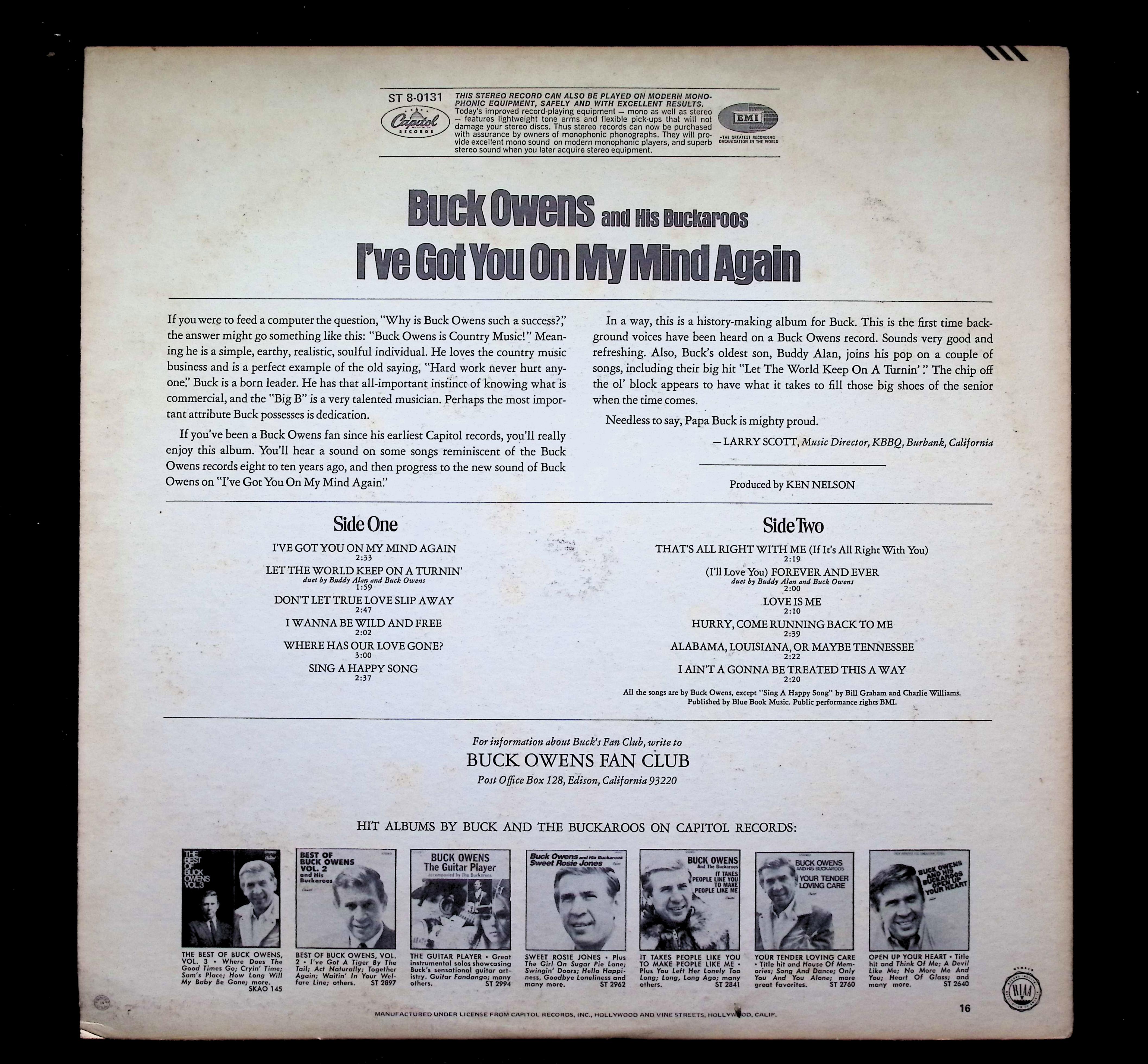 Buck Owens I've Got You On My Mind Again LP 1968 Capitol Country — image 2