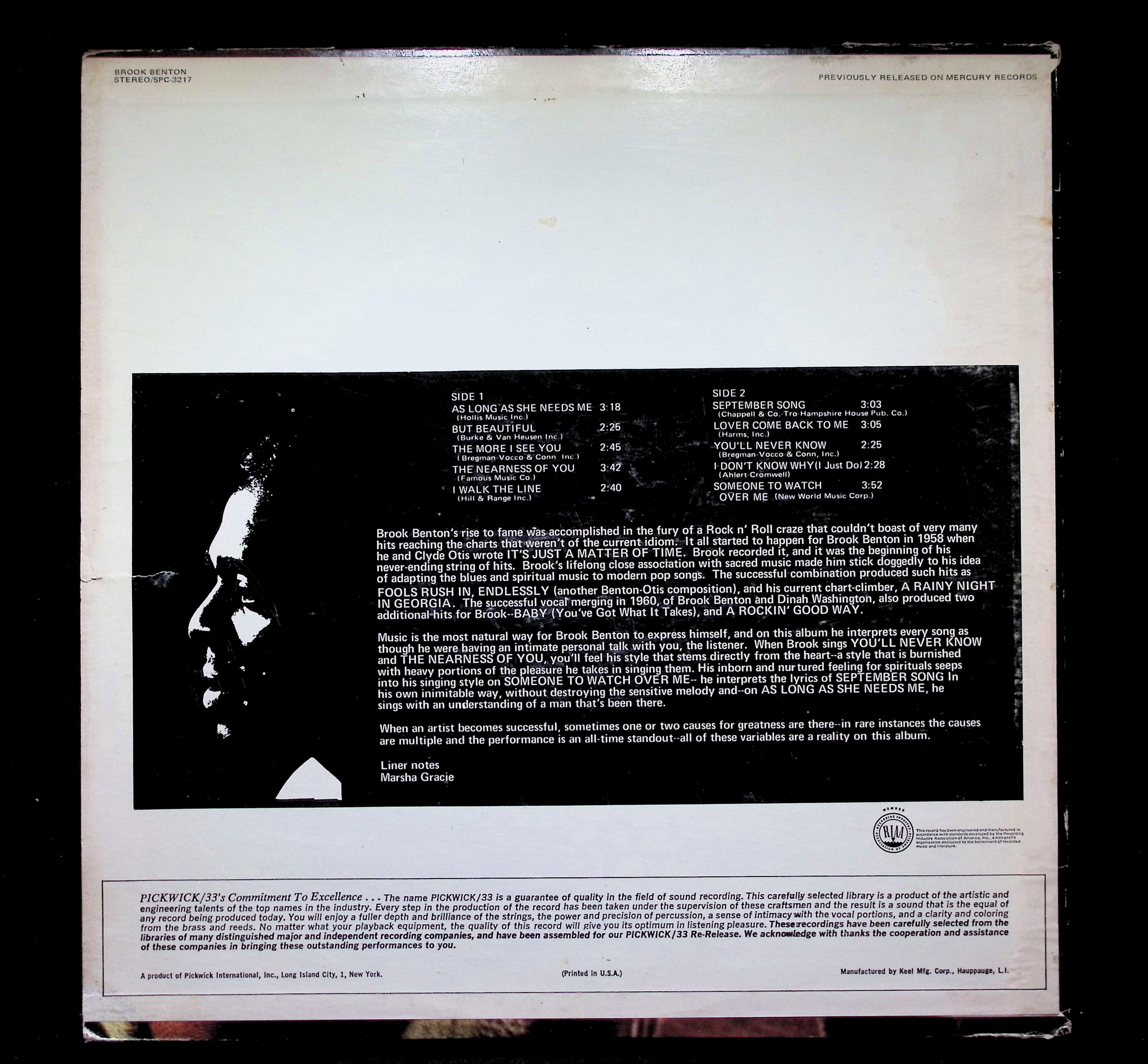 Brook Benton As Long As She Needs Me LP  Pickwick/33 Records Funk/Soul — image 2