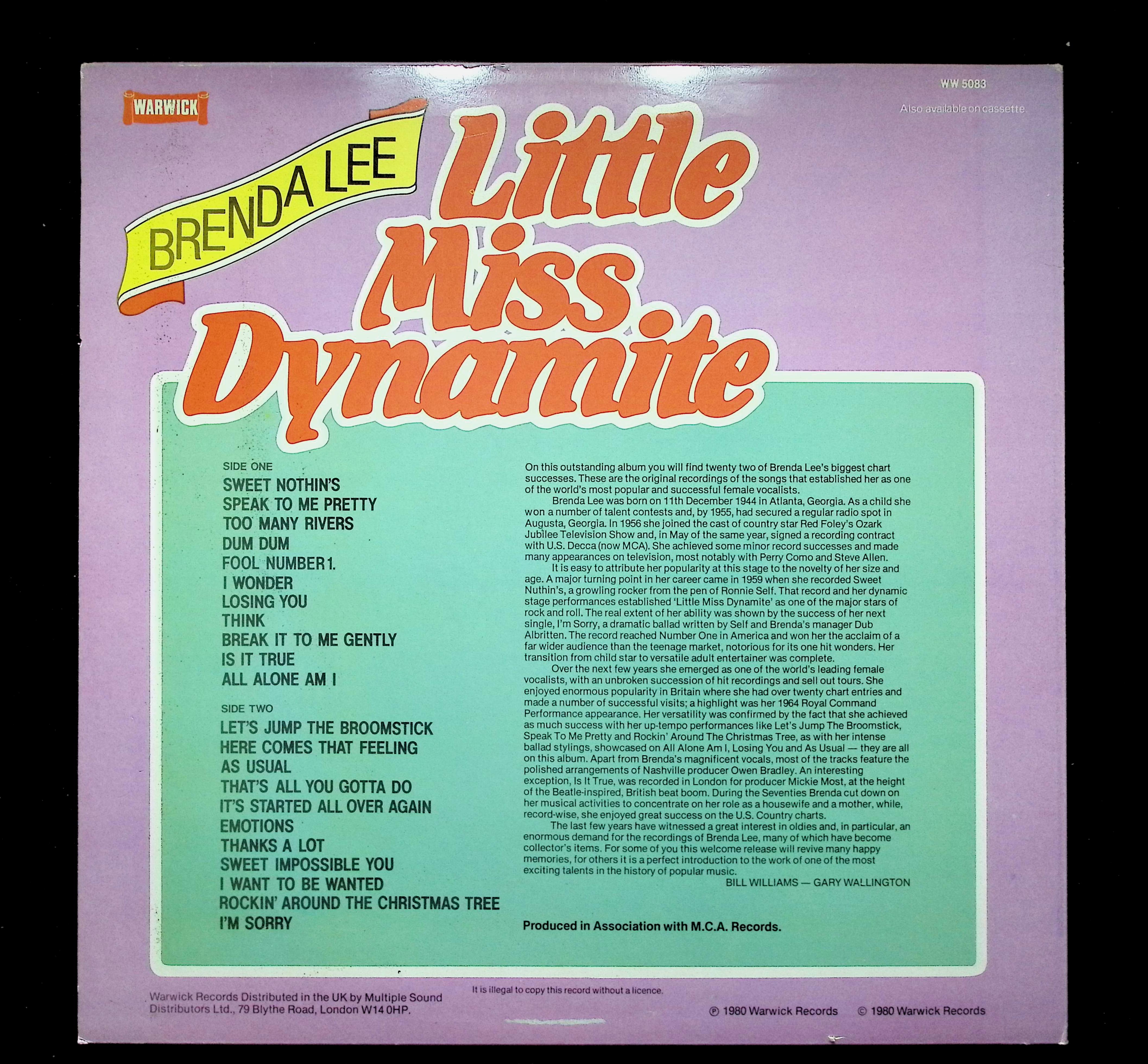 Brenda Lee Little Miss Dynamite LP 1980 Warwick Pop — image 2