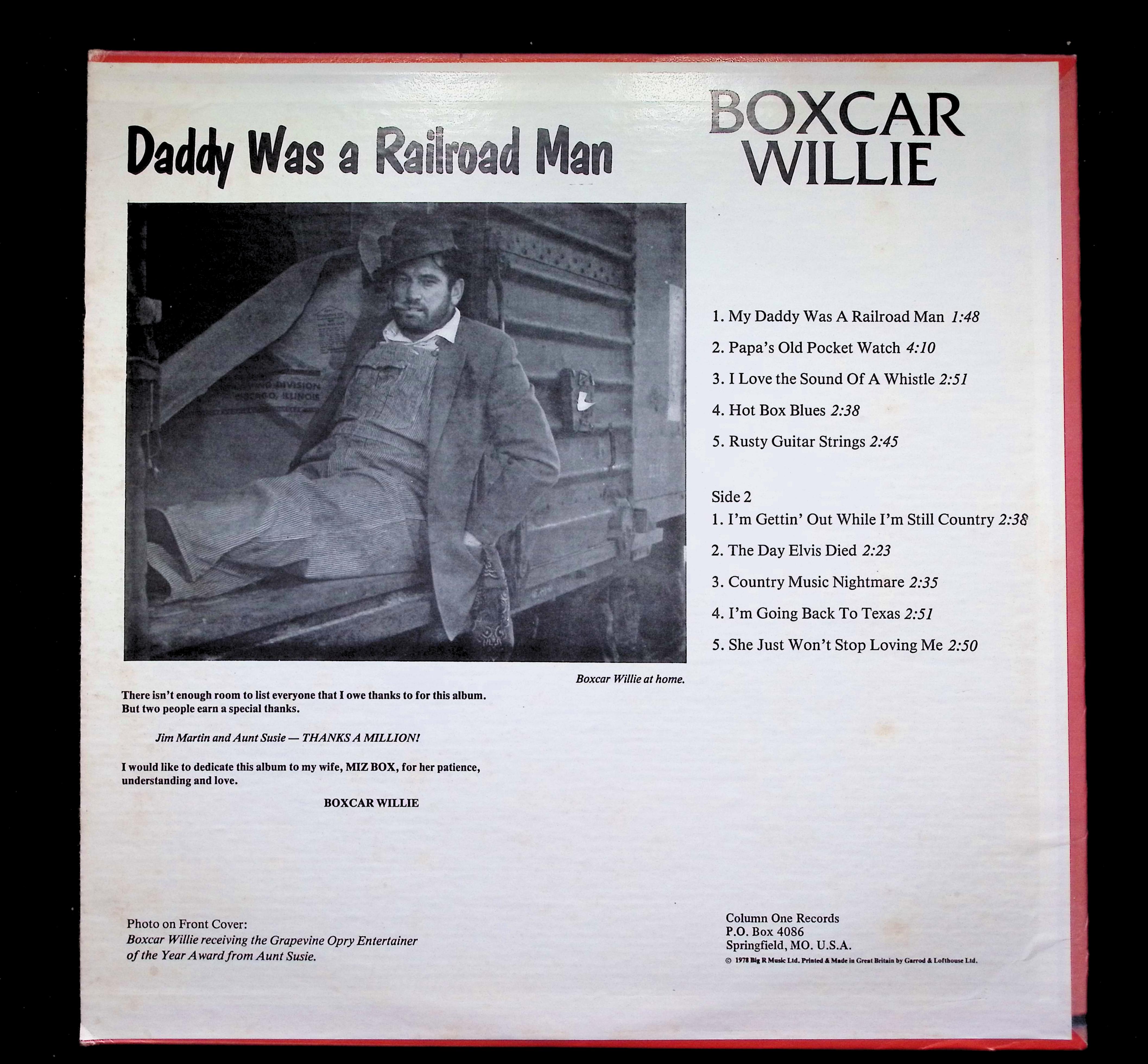 Boxcar Willie Daddy Was A Railroad Man LP 1978 Column One Country — image 2