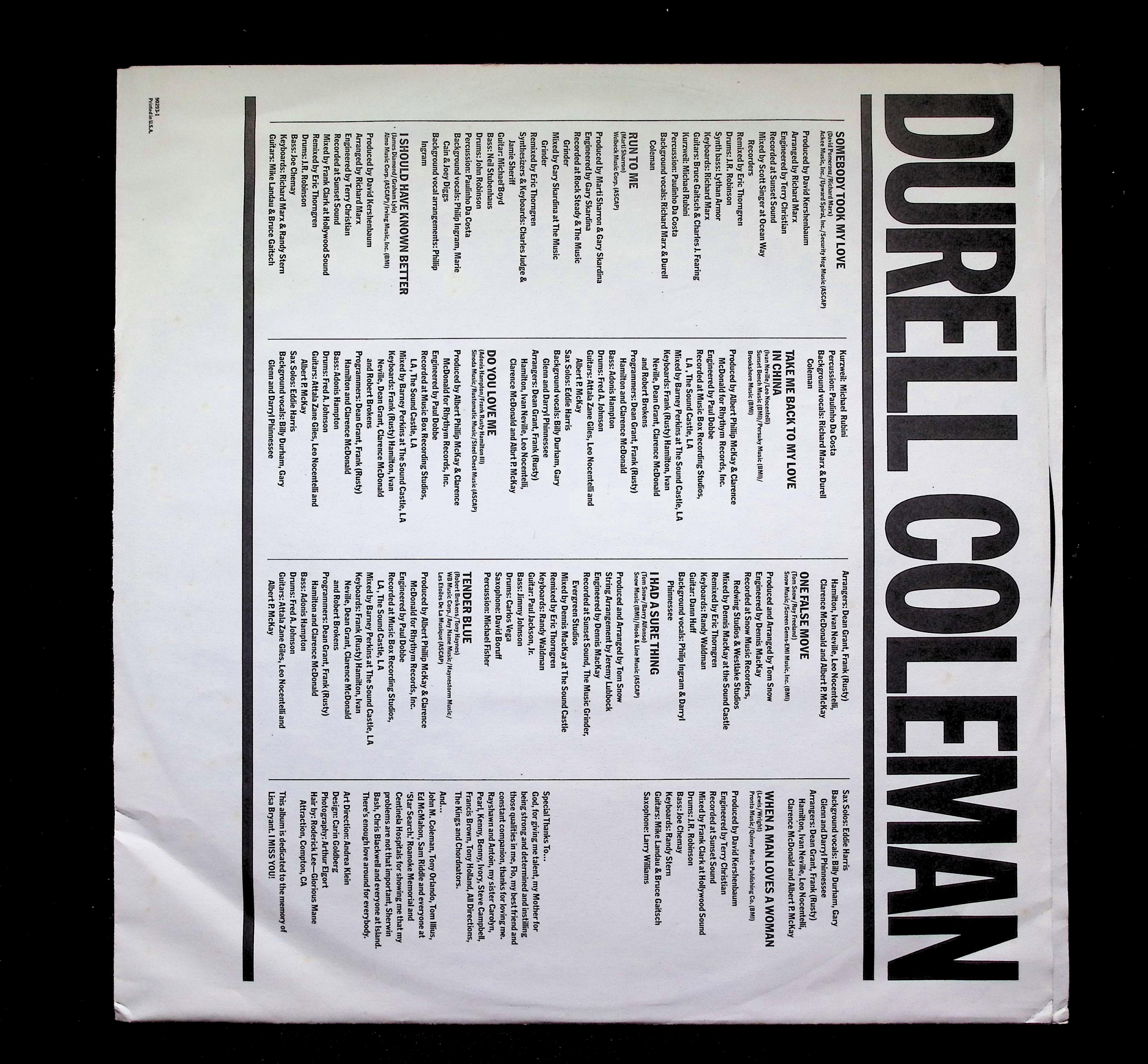 Durell Coleman LP 1985 Island Records Funk/Soul Pop — image 3