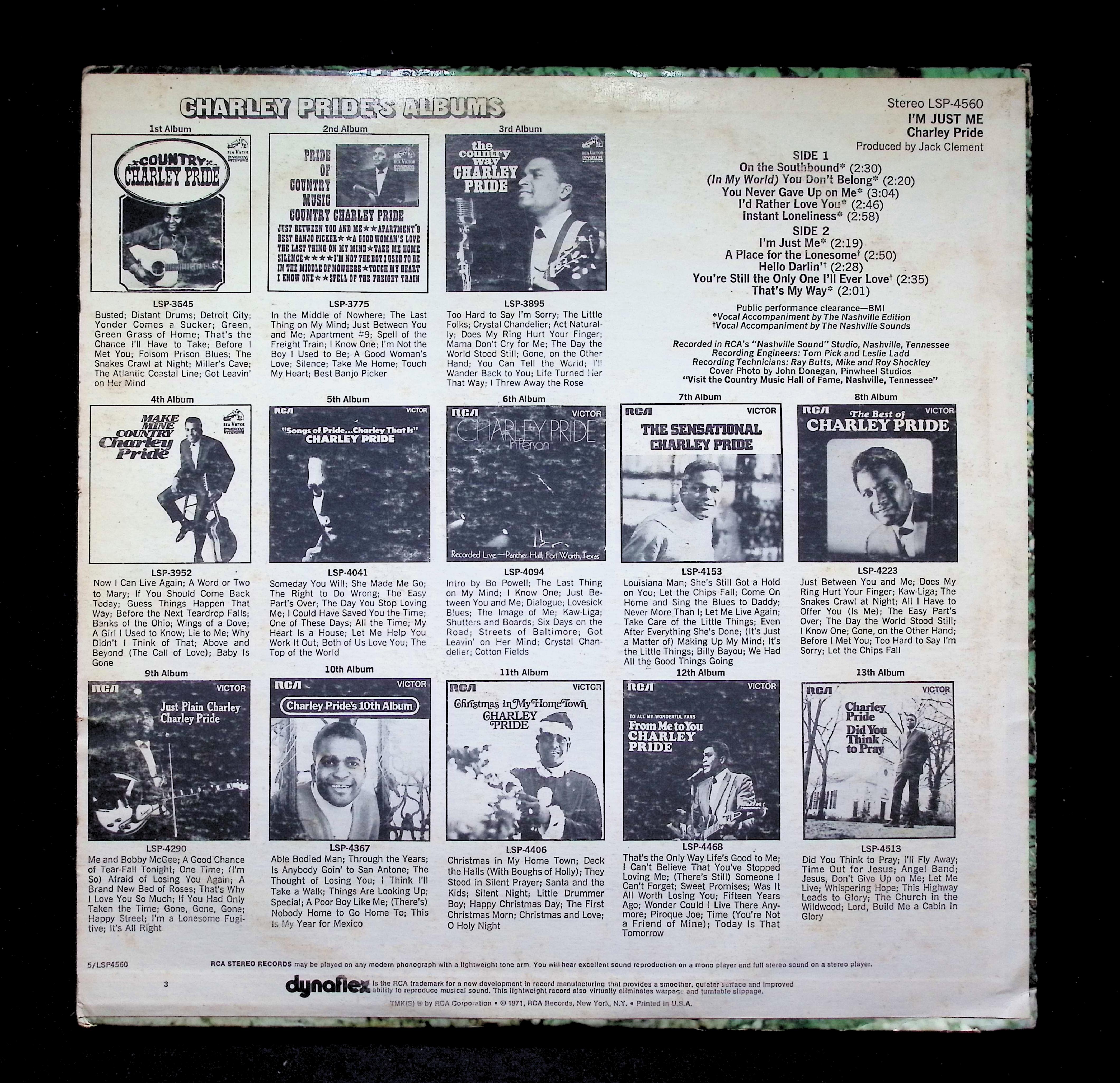 Charley Pride I'm Just Me LP 1971 RCA Victor Country Folk — image 2