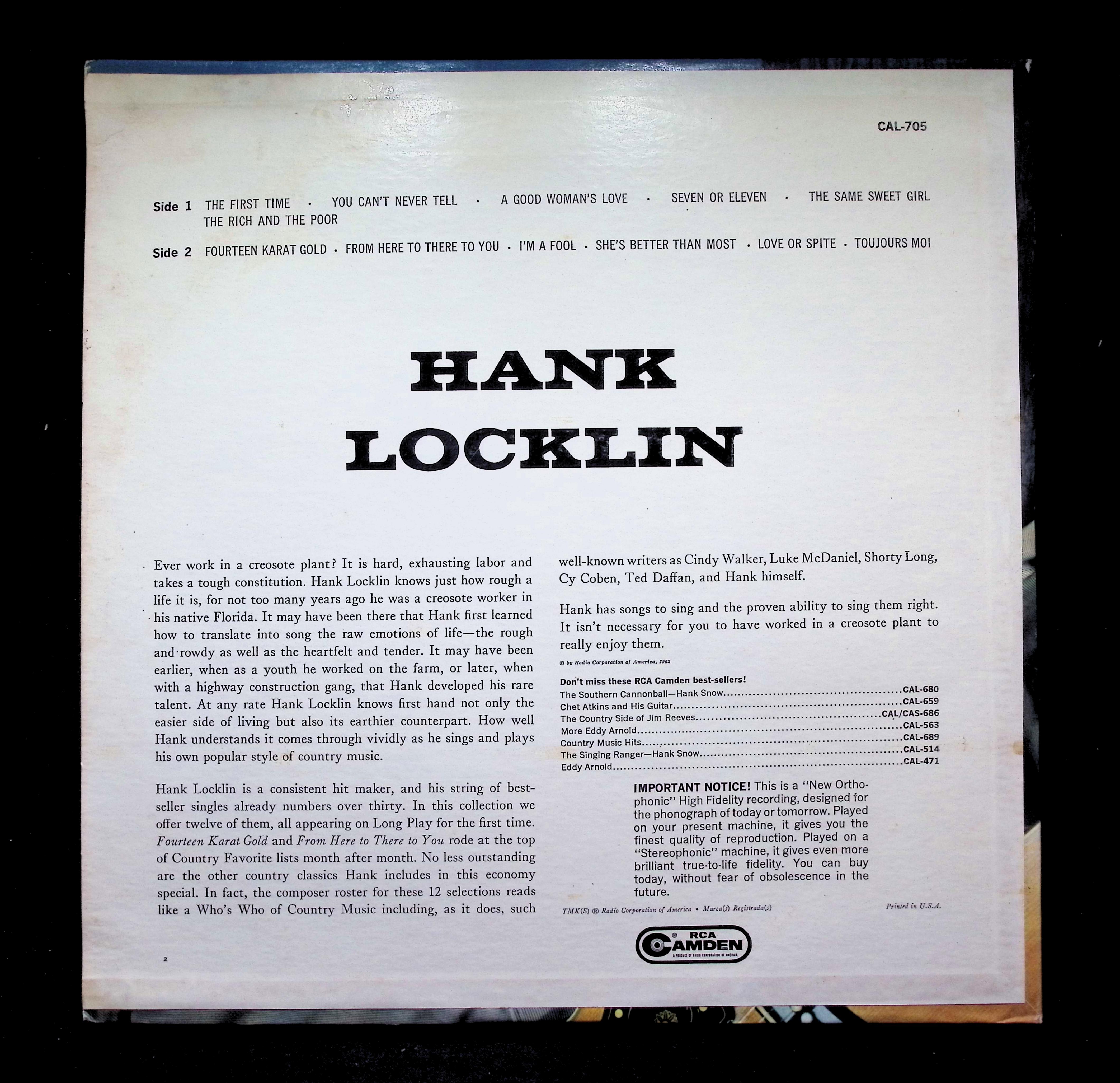 Hank Locklin LP RCA Camden Country — image 2