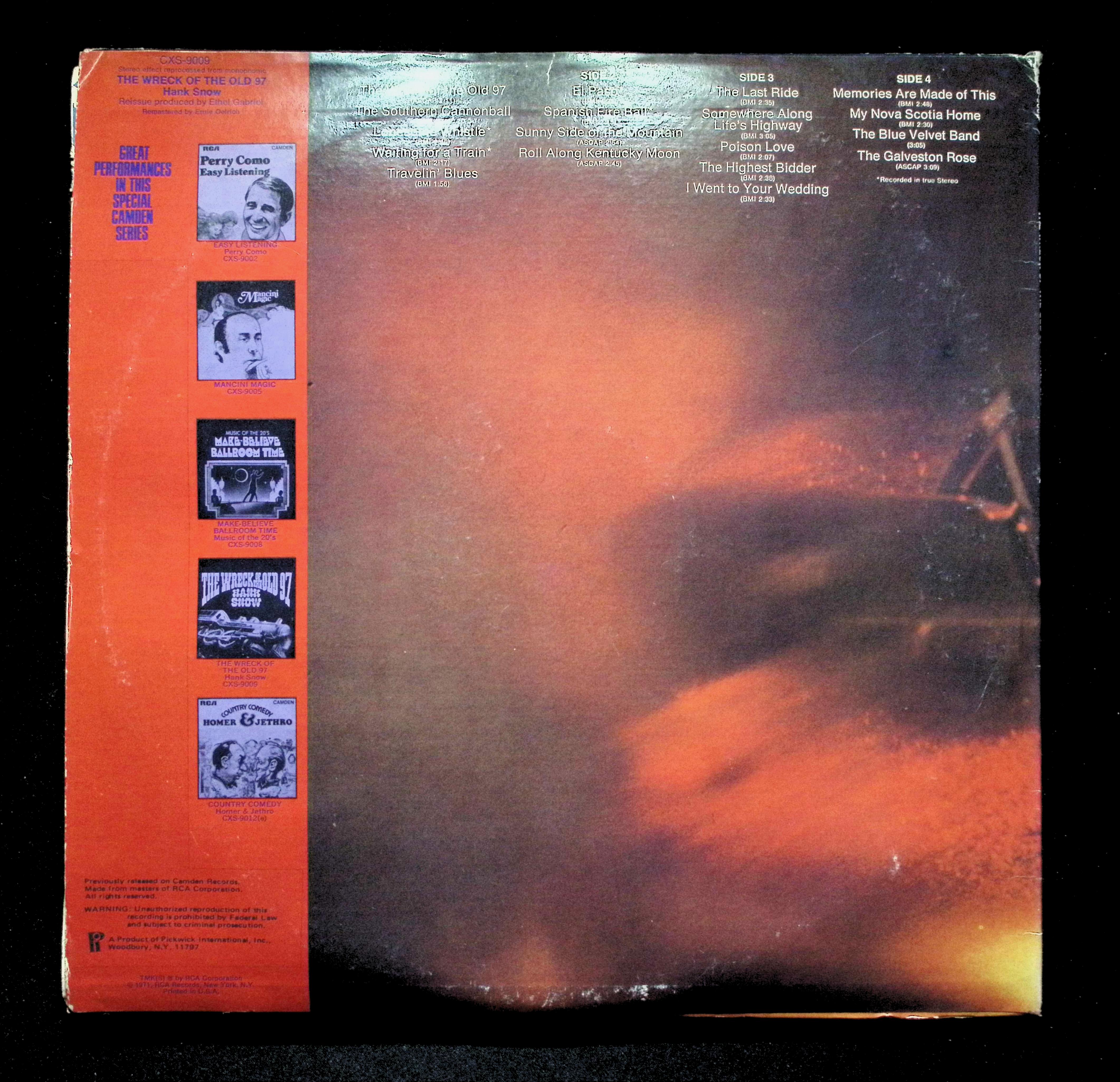 Hank Snow The Wreck Of The Old 97 LP Unknown Camden Folk — image 2