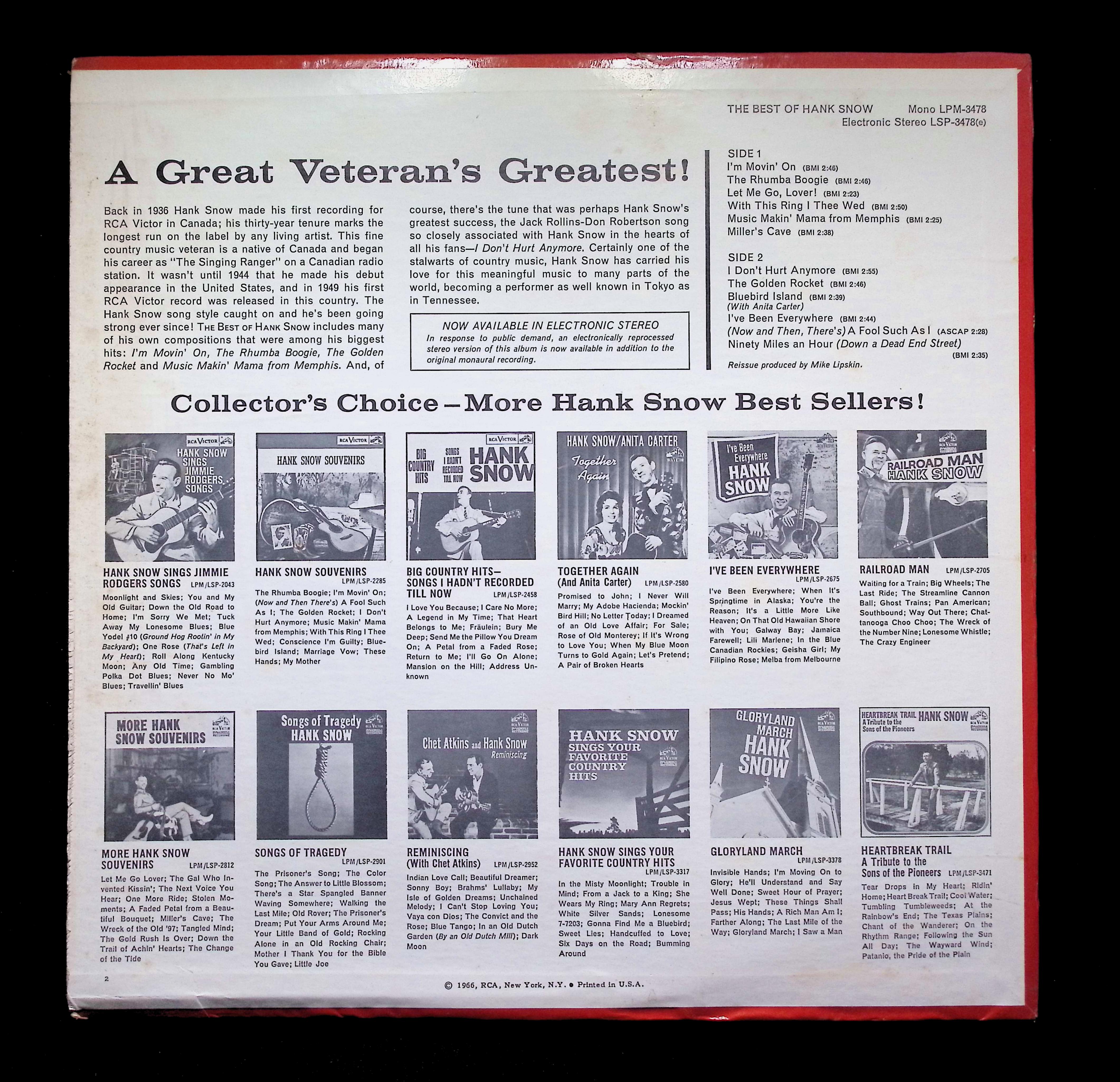 Hank Snow Best Of LP Unknown RCA Victor Country — image 2