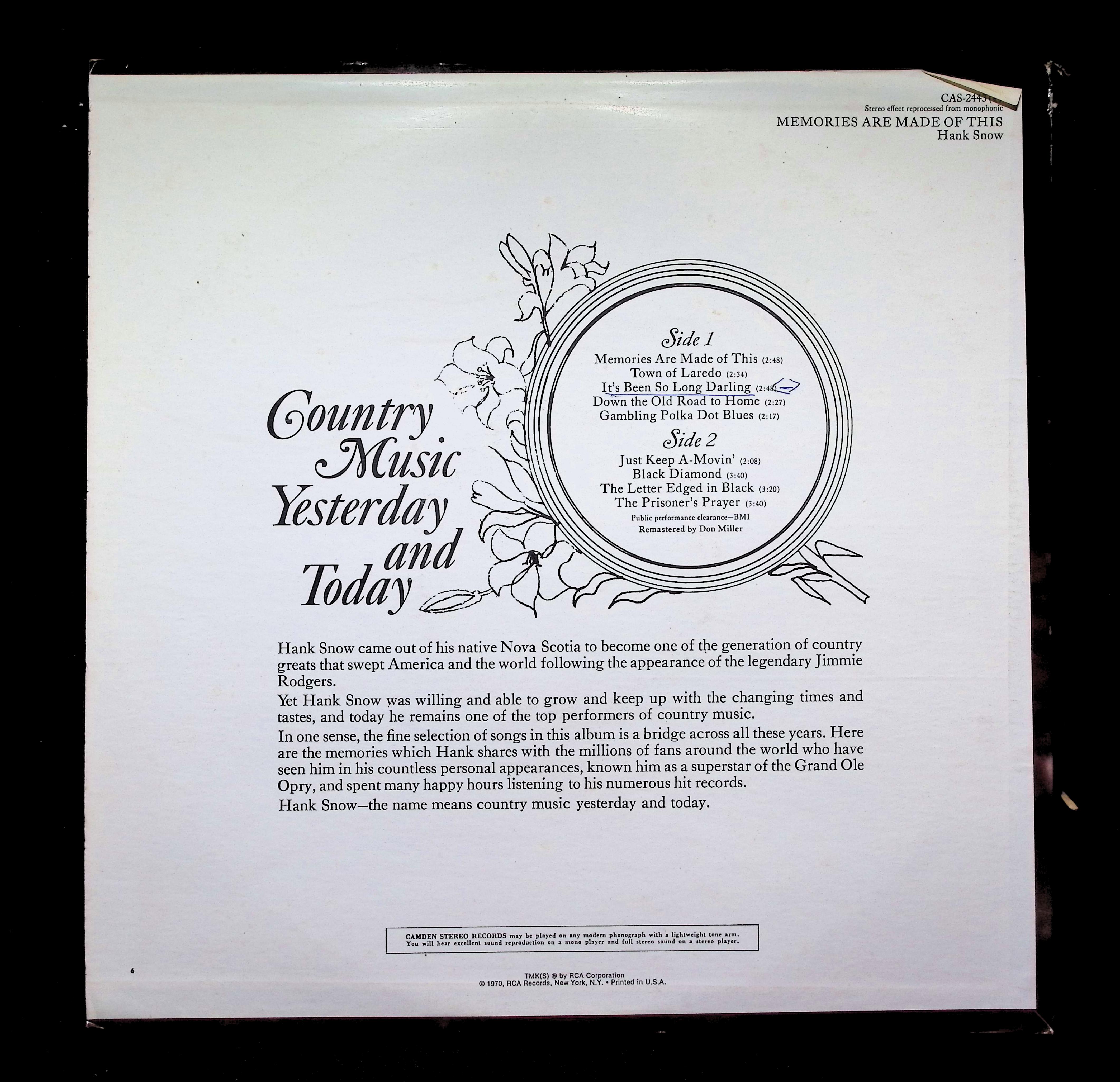 Hank Snow Memories Are Made Of This LP 1970 RCA Camden Country — image 2